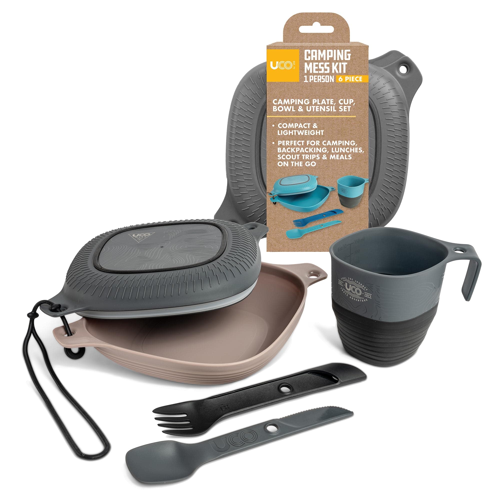 6-Piece Camping Mess Kit with Bowl, Plate, Camp Cup, and Switch Spork Utensil Set
