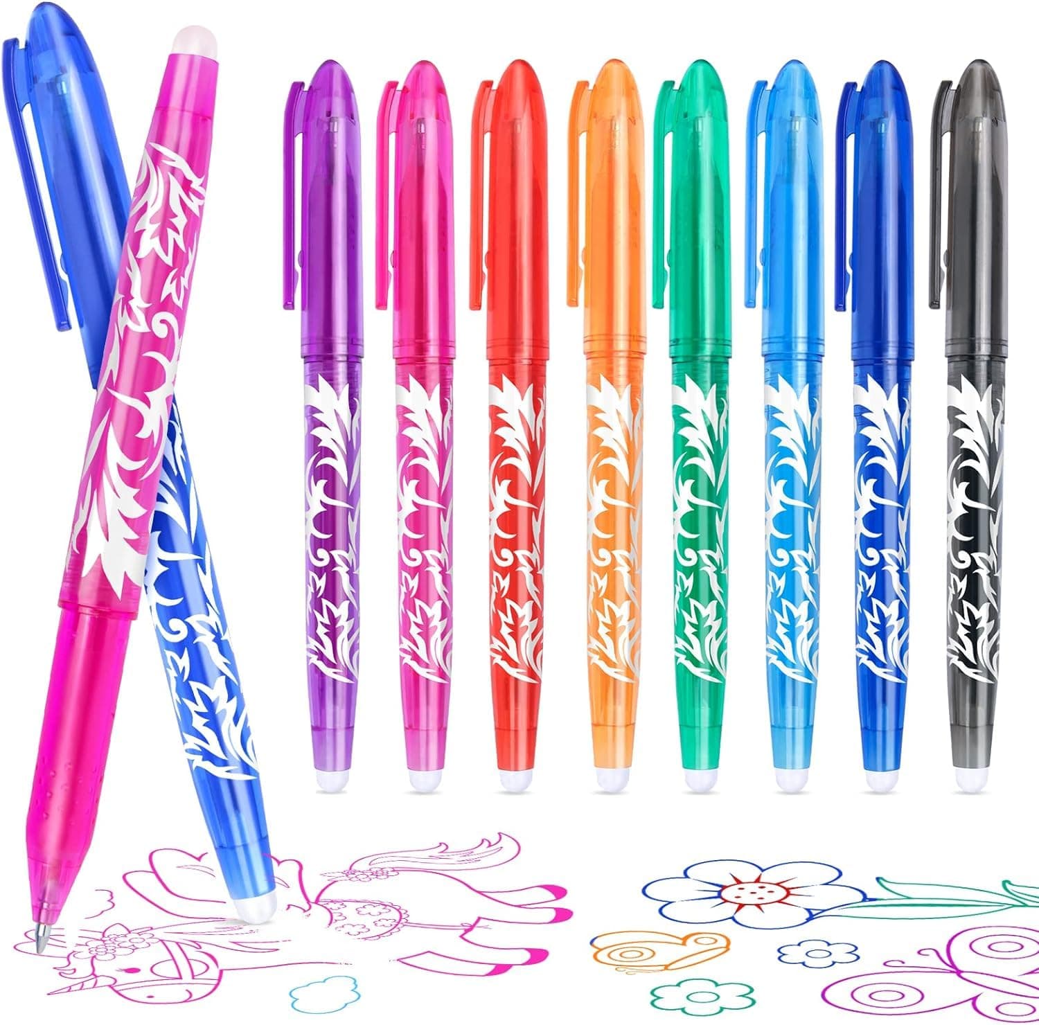 Rub Out Pens, 0.5mm Fine Point Erasable Gel Pens with Rubbers on the End, Heat Friction Handwriting Writing Pens with Eraser, for Kids Adult School Office Supplies (8 Assorted Colors)