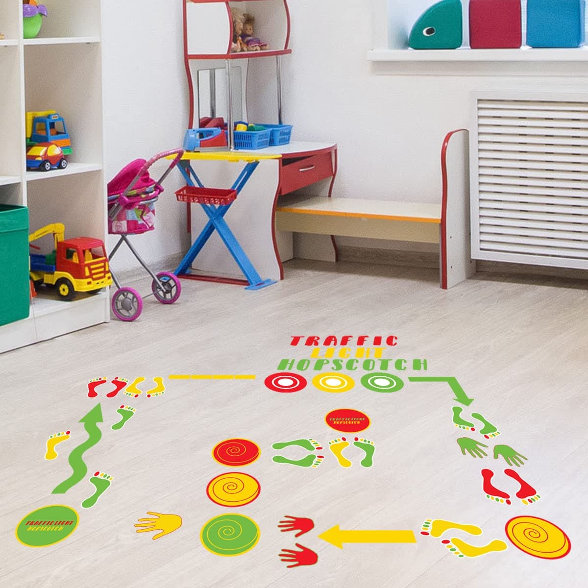 Handprint and Footprint Wall Decals Floor Stickers Hopscotch Puzzle Game Start Wall Sticker Removable DIY Art Ground Corridor Wallpaper Decor for Kids Bedroom Nursery Classroom (Colorful-2)