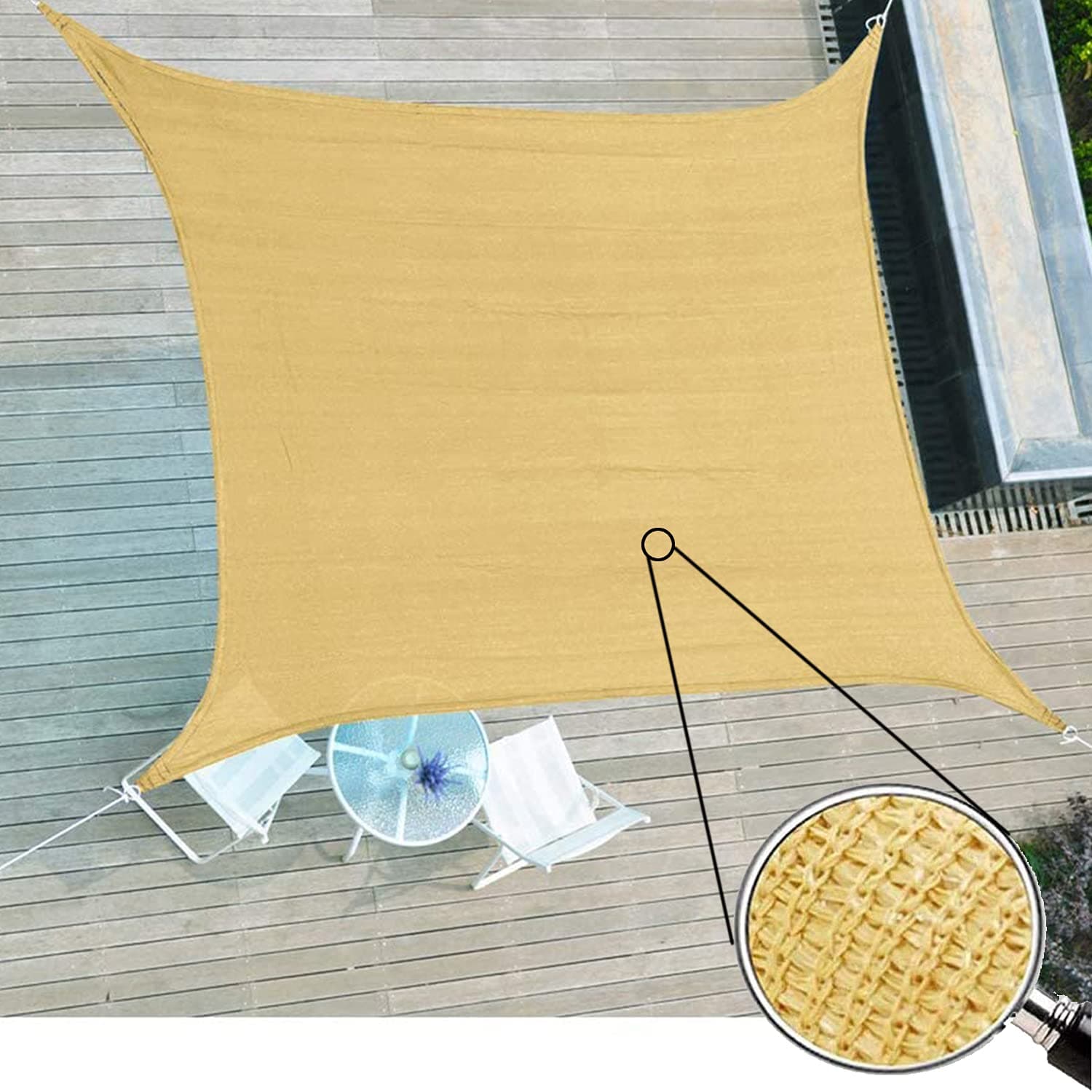 VF D&D Large Size Shade Sail 4X8M 5X5M 5X6M 6X6M 6X8M Rectangle UV Block Sun Shade Shade Water & Air Permeable Awning Permeable Canopy Pergolas Top Cover for Outdoor Patio Garden Sand (5 x 7 Meter)