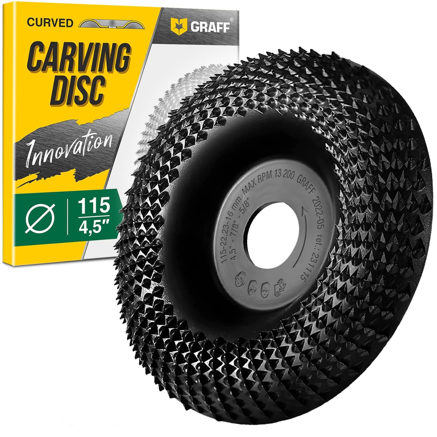 GRAFFPremium Wood Carving Disc 4 1/2 Inch for Angle Grinder – Shaping and Grinding Wheel for Wood, Softwood, Hardwood – Woodworking Angle Grinder Attachment with 7/8" – 5/8" Arbor