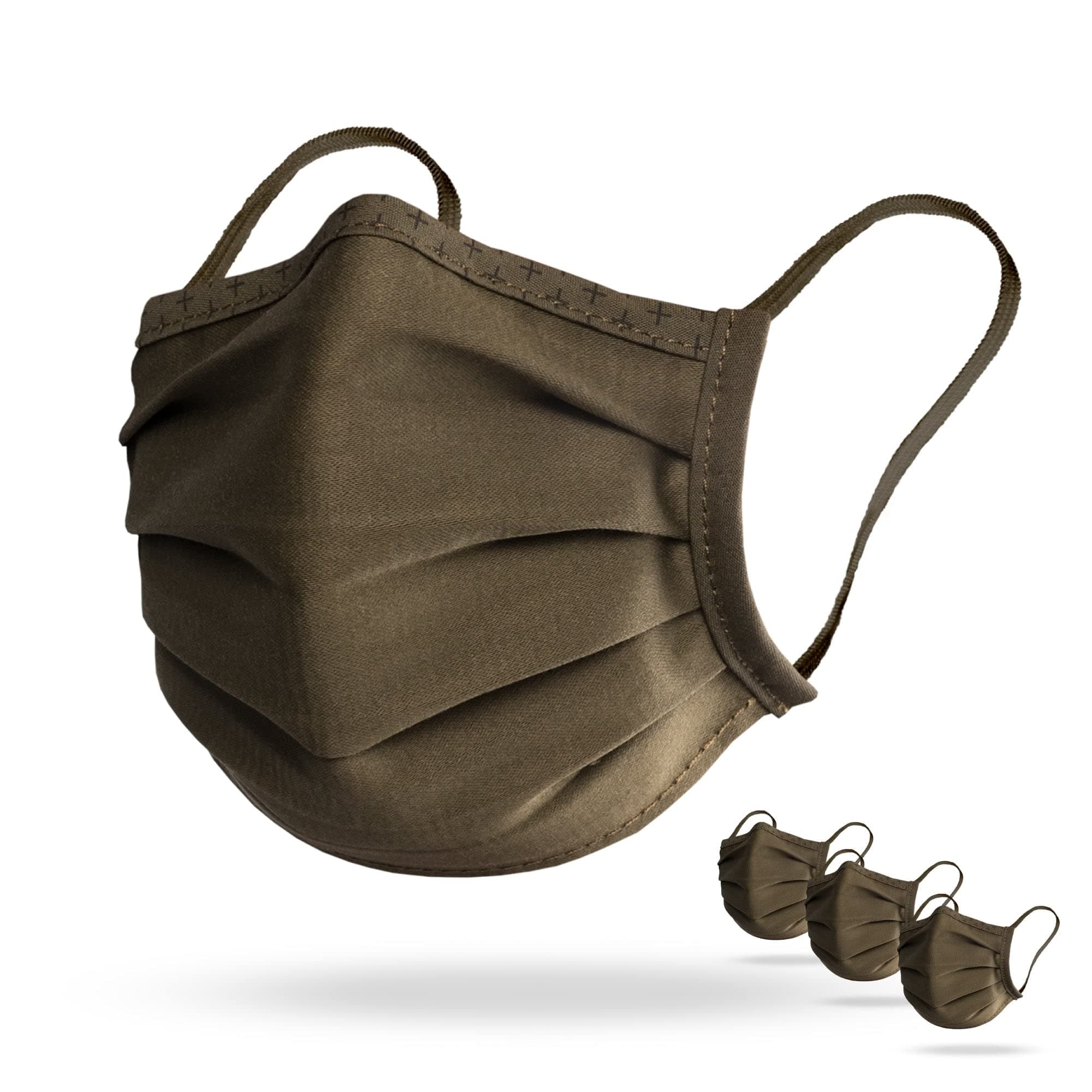 ISKO Vital+ Supreme Face Masks - Washable & Reusable Face Mask - CE & EN 14683 certified - 3 pack - Filtration >95% – For Children and Adults - Khaki