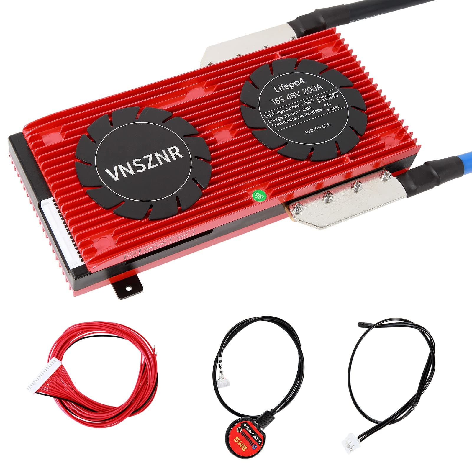 LiFePO4 BMS 48V 16S 200A Smart PCB Battery Protection Board Battery Management System with Balance Leads Wires and Wireless Module for Lithium Iron Phosphate