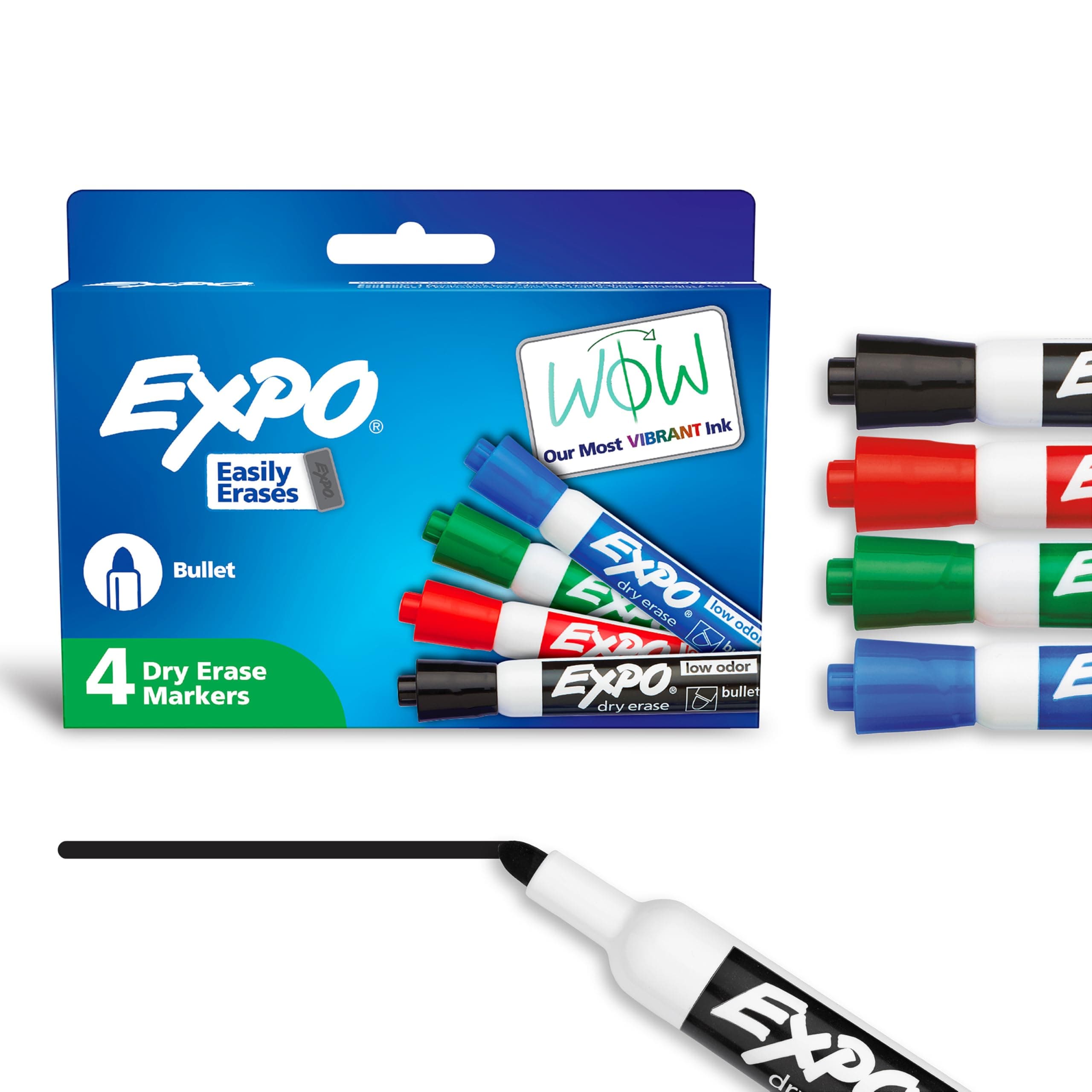 Expo Low Odor Dry Erase Markers Bullet Tip Assorted Colors 4 Count
