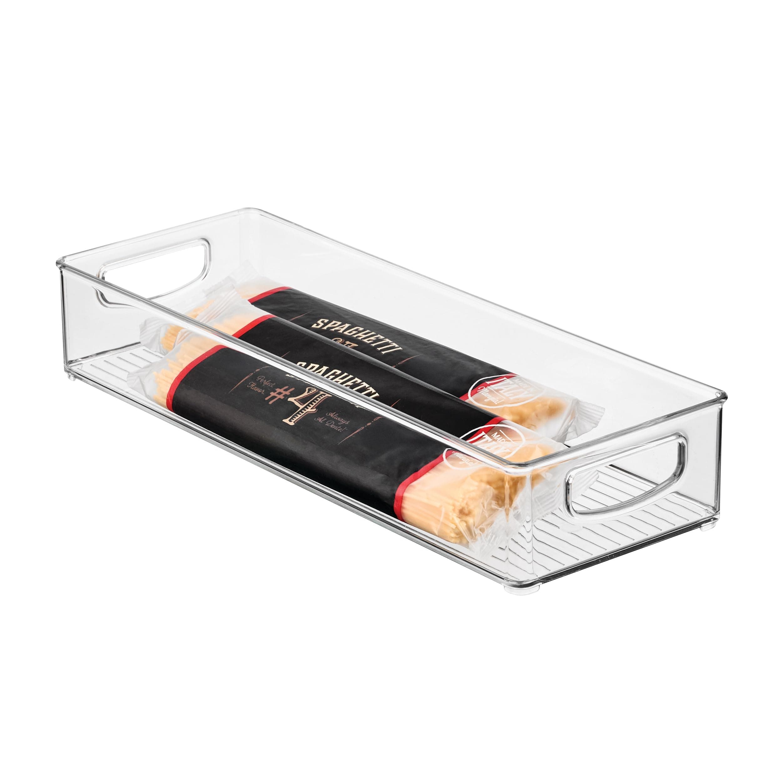 Slim Extra Long Clear Storage Bin, Narrow Stackable Organizer for Kitchen or Pantry