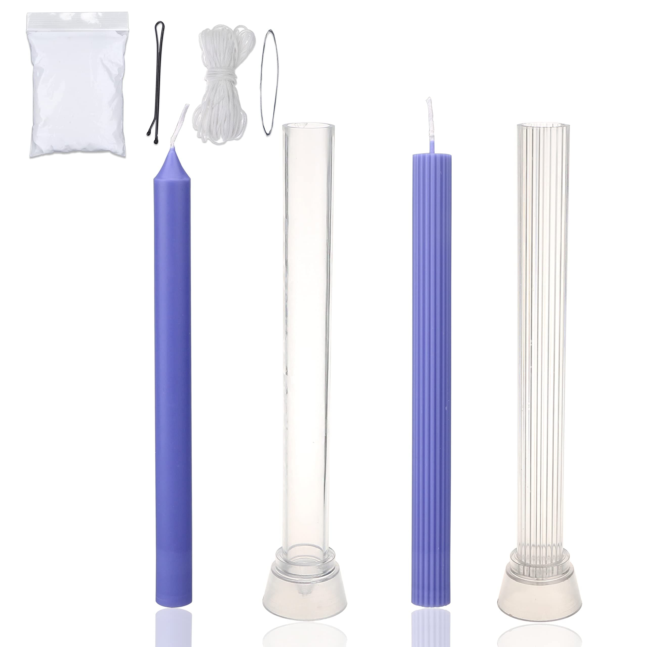 MILIVIXAY 2PCS Taper Candle Molds - Pillar Candle Molds - Perfect for Making Emergency Candles, Chime Candles, Table Candles-Including 30 Ft Wicks ,1pc Wire and 1pc Wick Clip.