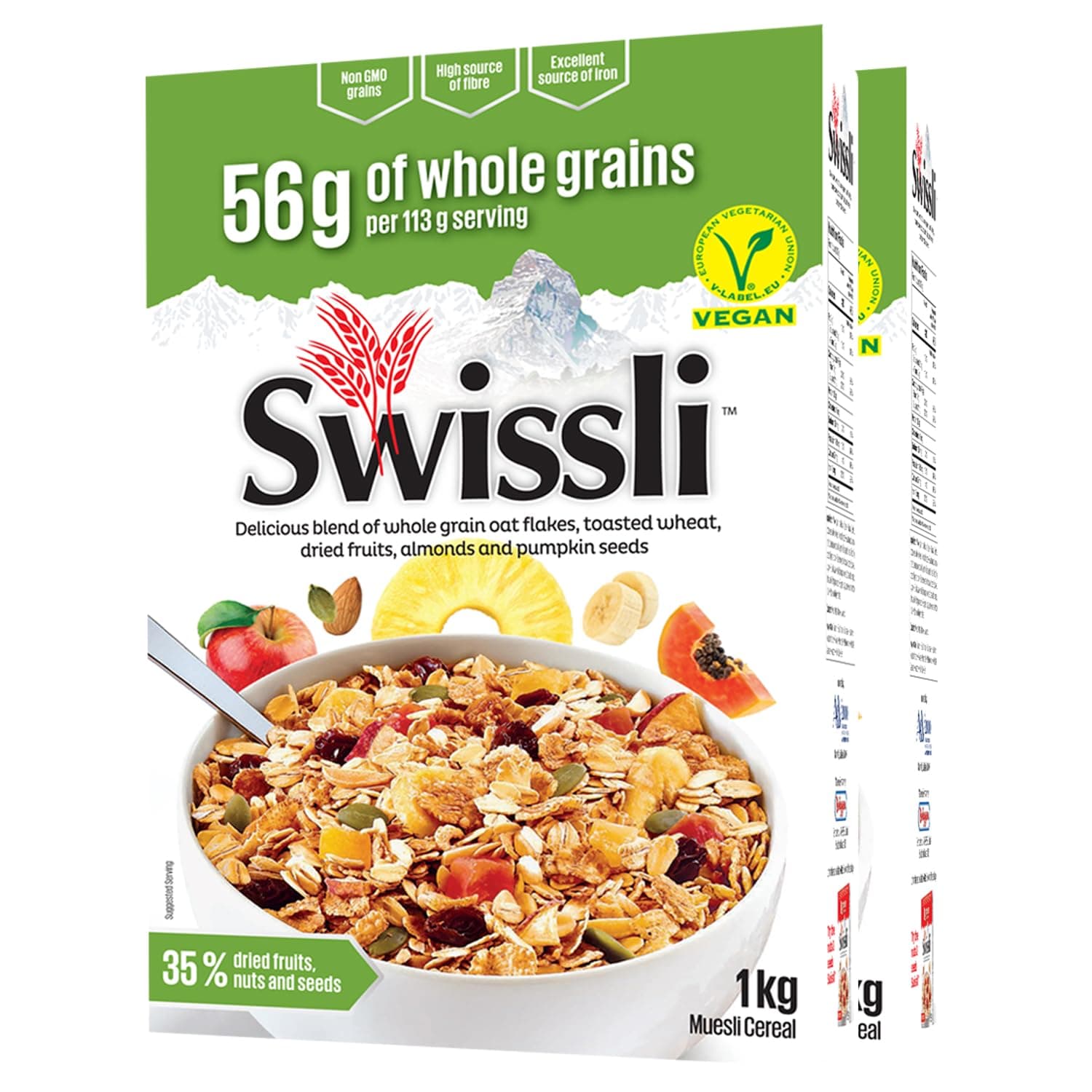 35% Fruit & Nuts - 1kg/35 Ounce Boxes - 2 Pack - NON GMO/Authentic European Made Muesli/VEGAN