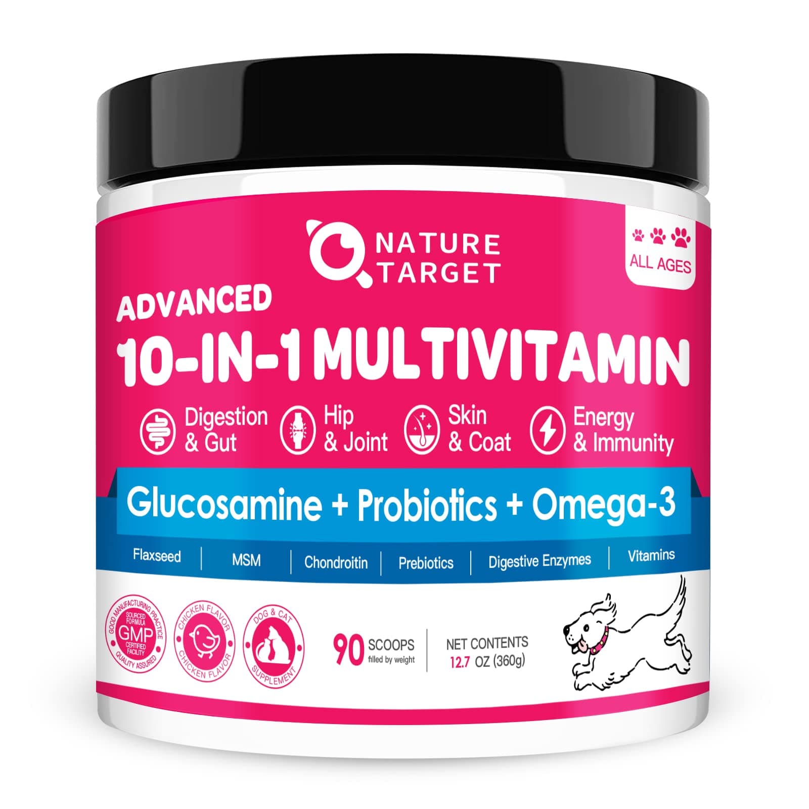 Dog Vitamins Powder, Probiotics & Digestive Enzymes for Gut Health, Glucosamine & Chondroitin & Omega 3, Complete Supplement for Homemade Dog Food, Joint & Skin & Immune Support