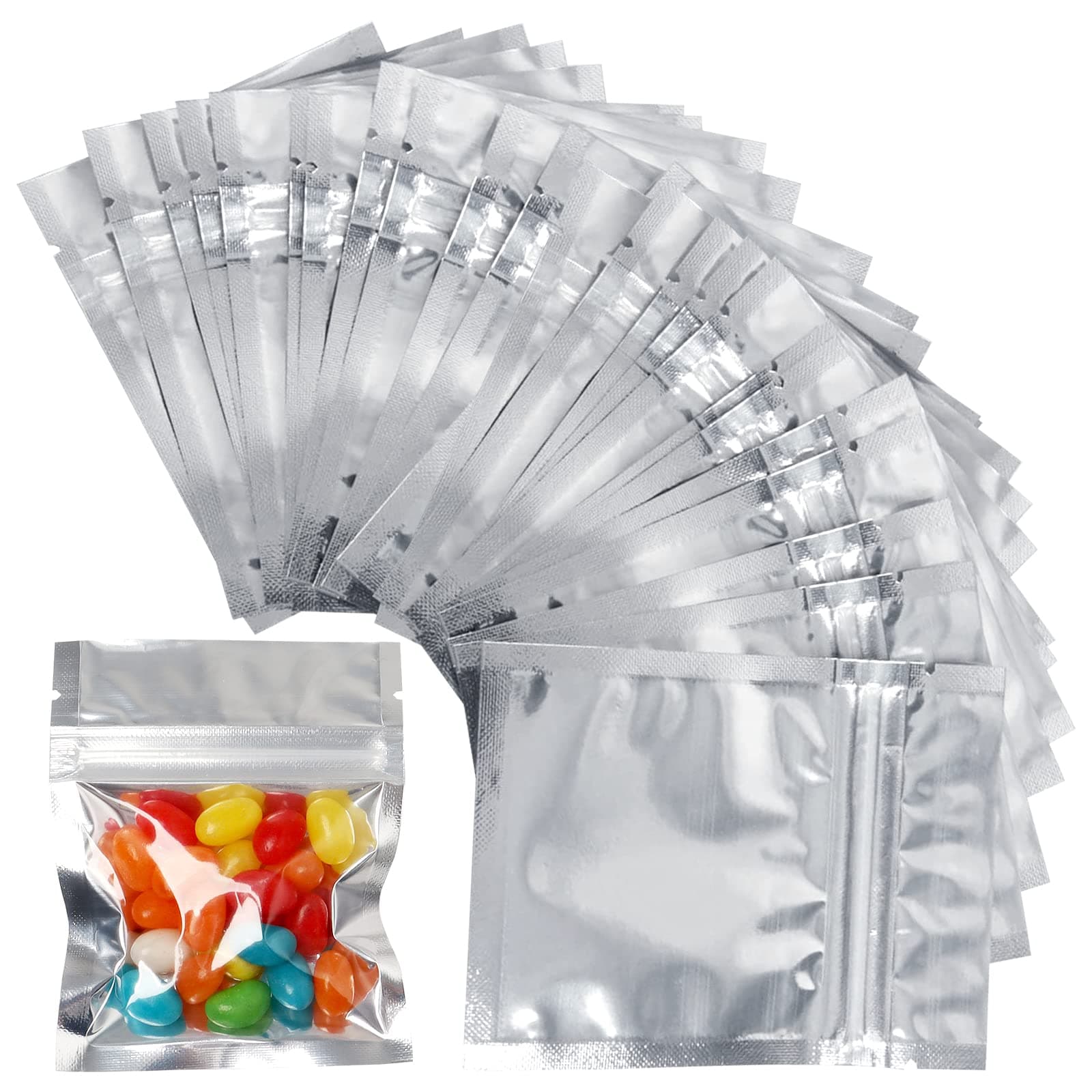 200 Pack 3x4 in Resealable Clear Ziplock Mylar Bags Foil Pouches Plastic Food Storage Bags for Candy,Cookies,Snack Food,Clear Silver