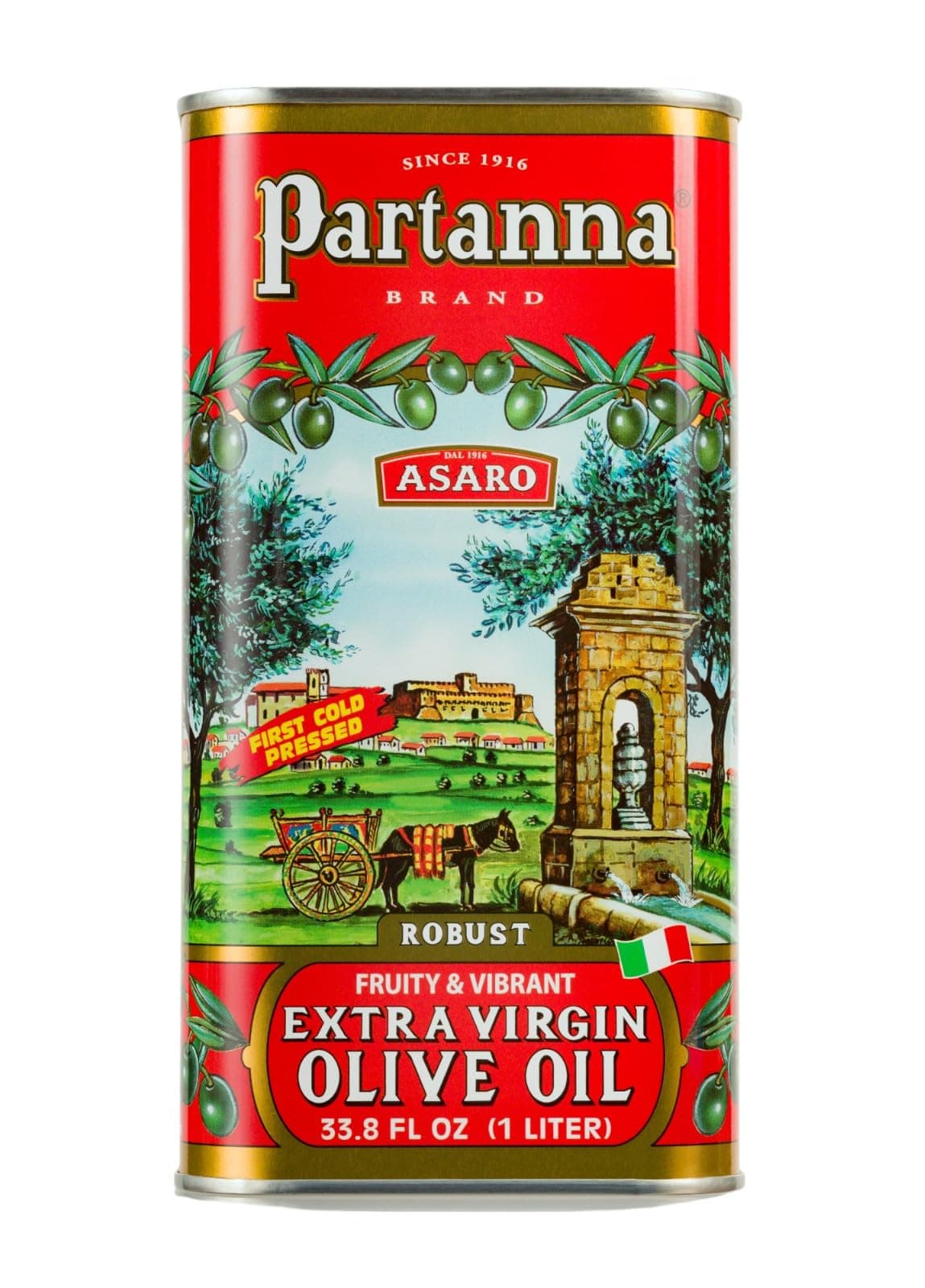 Robust Extra Virgin Olive Oil - Premium 100% Castelvetrano Oil-High Polyphenol-First Cold Pressed - Early Harvest in Sicily - Award Winning Italian EVOO -Monovarietal -33.8 fl oz (1 L) Tin