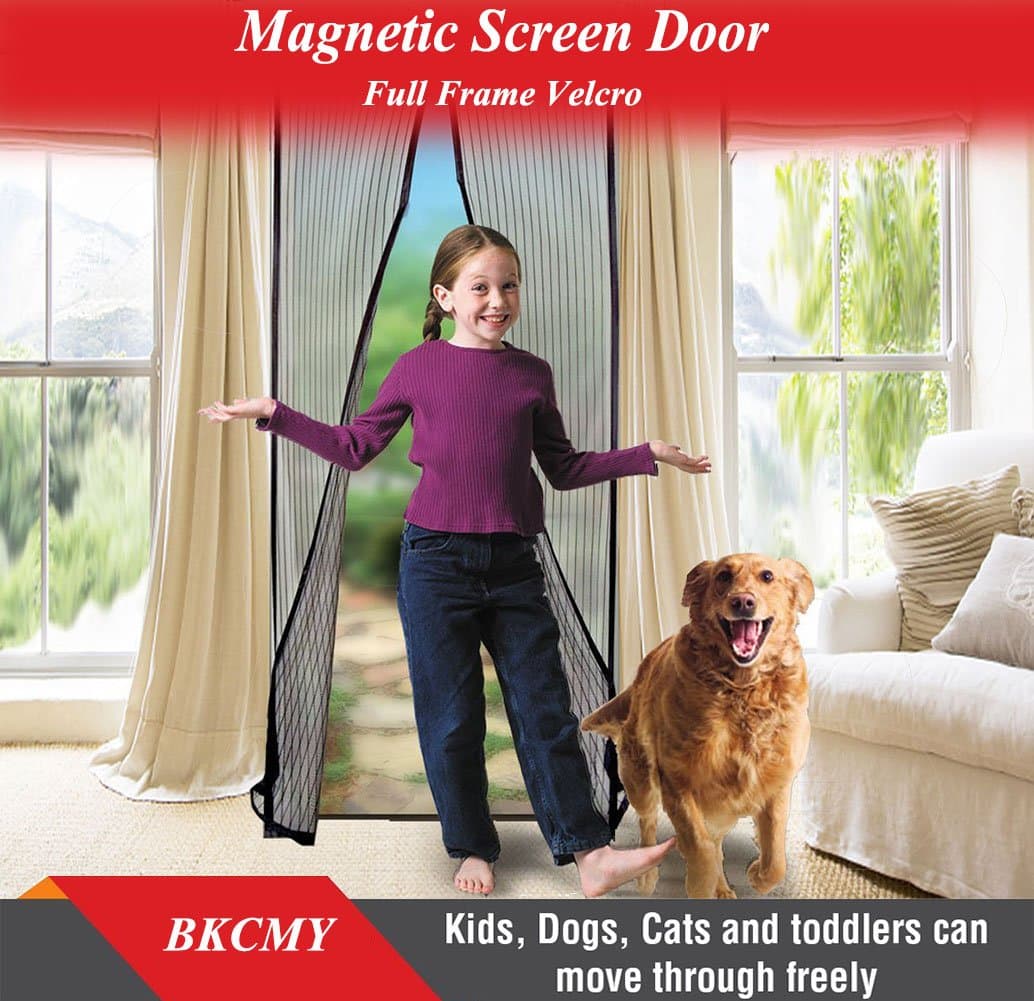 Magnetic Screen Door with Heavy Duty Mesh Curtain and Full Frame Velcro Fits Door Size up to 36"-83" Max- Black