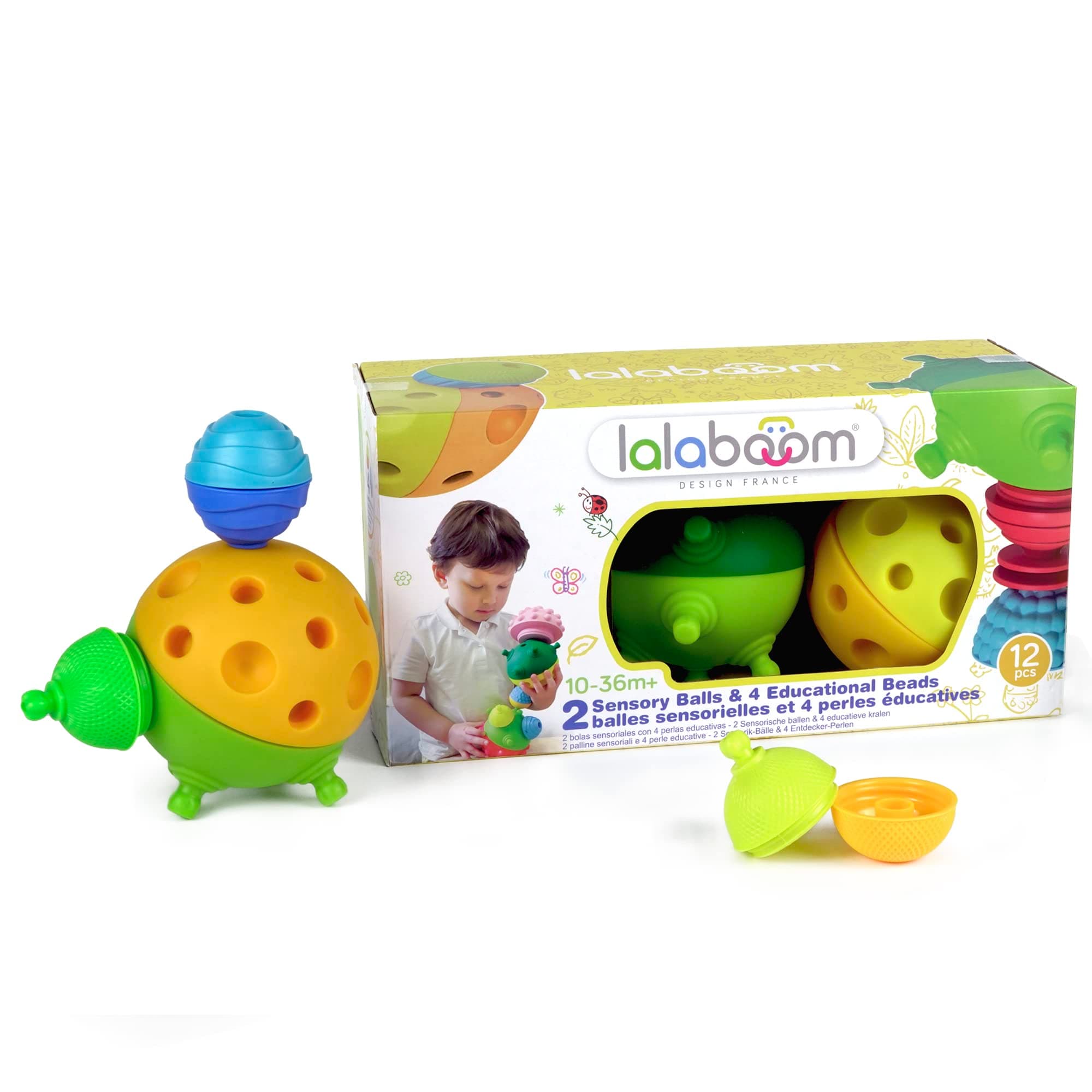LalaboomSensory Soft Balls - Preschool Toy - Montessori Shapes and Colors Construction Game and Learning Toy for Children from 10 Months to 4 Years Old - BL900, 12 Pieces