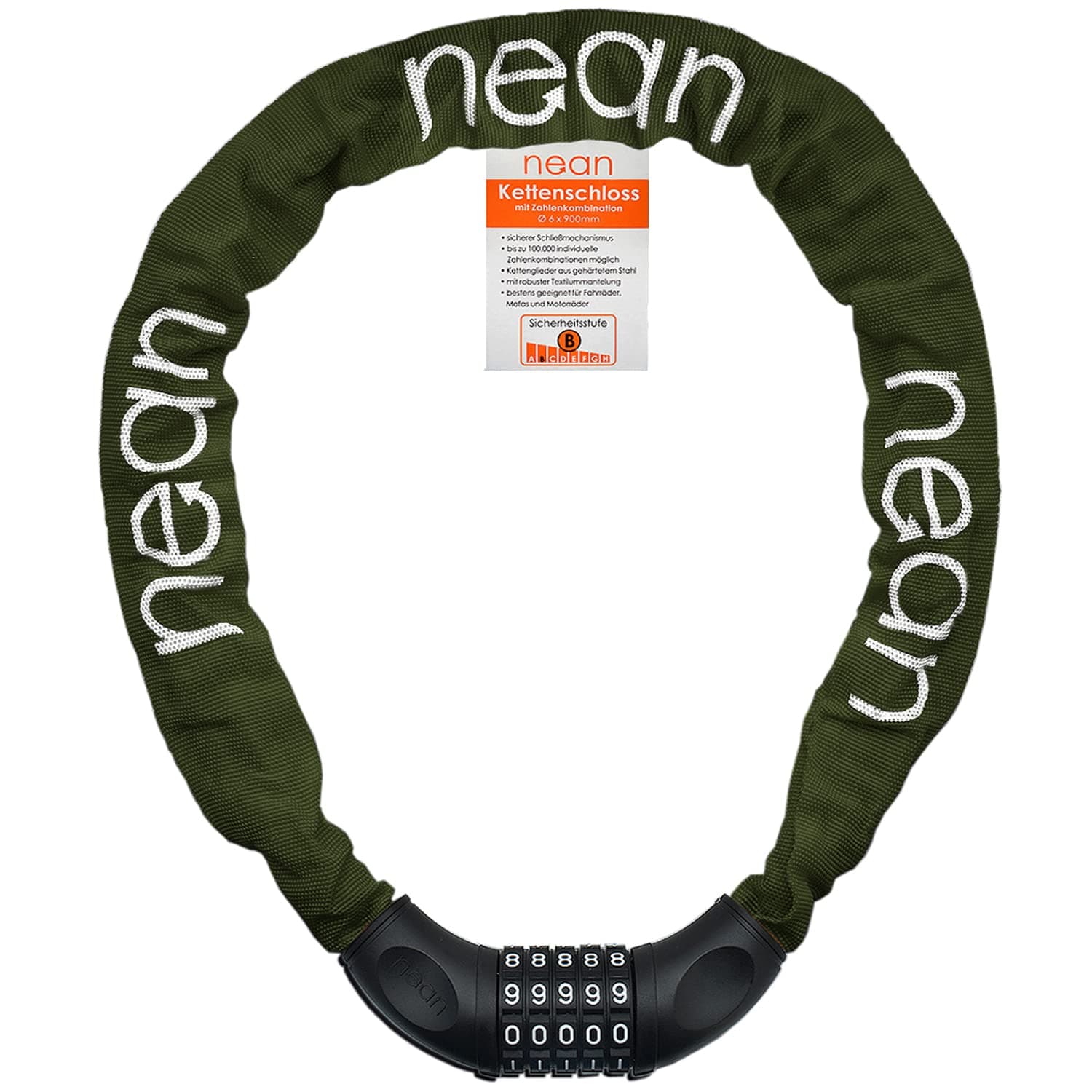Nean Bicycle Chain Lock, Number/Code Combination Lock, Steel Chain Links, 6 mm x 900 mm