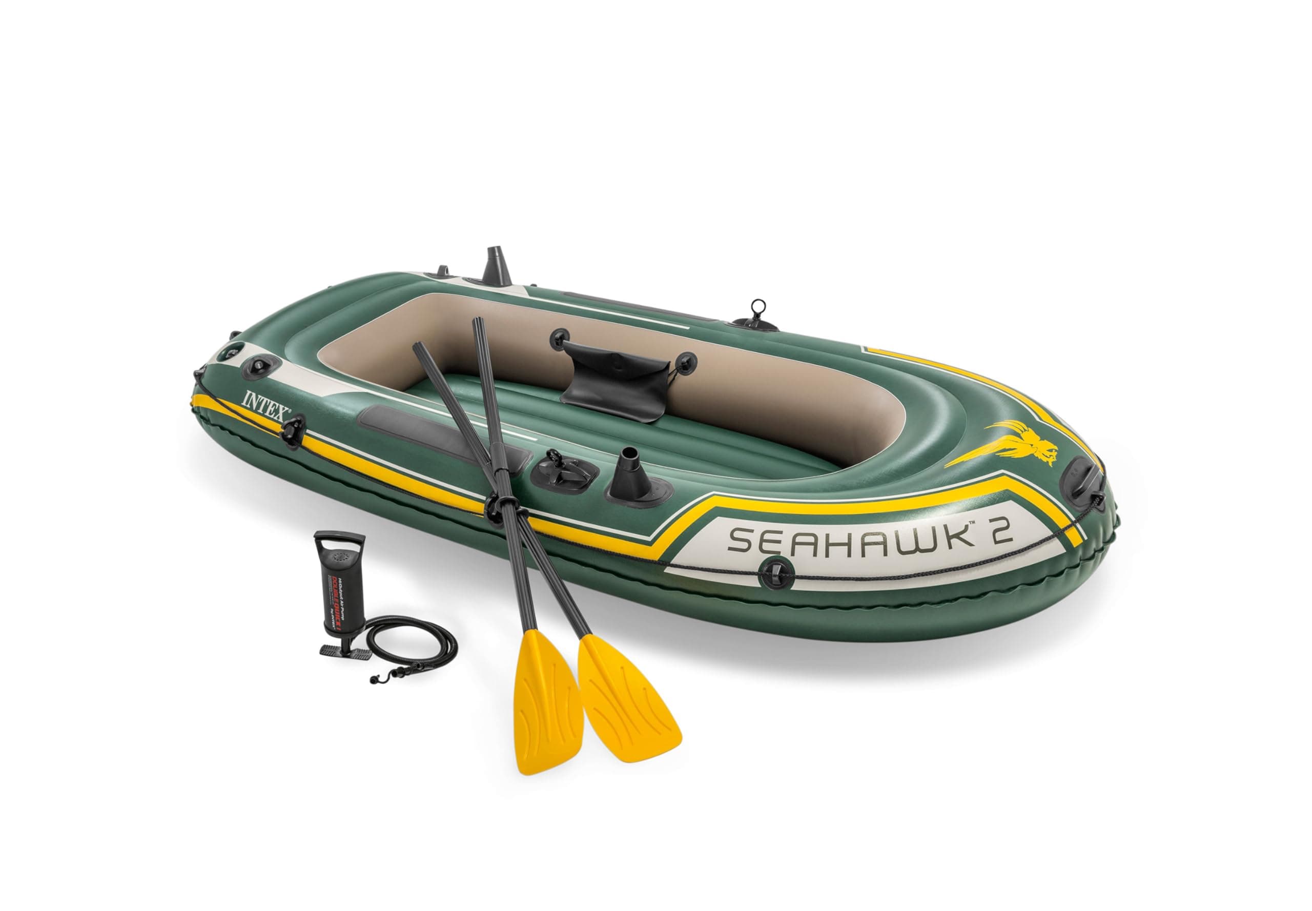 INTEX Seahawk Inflatable Boat Series: Includes Boat Oars and High-Output Pump - Fishing Rod Holders - Gear Pouch