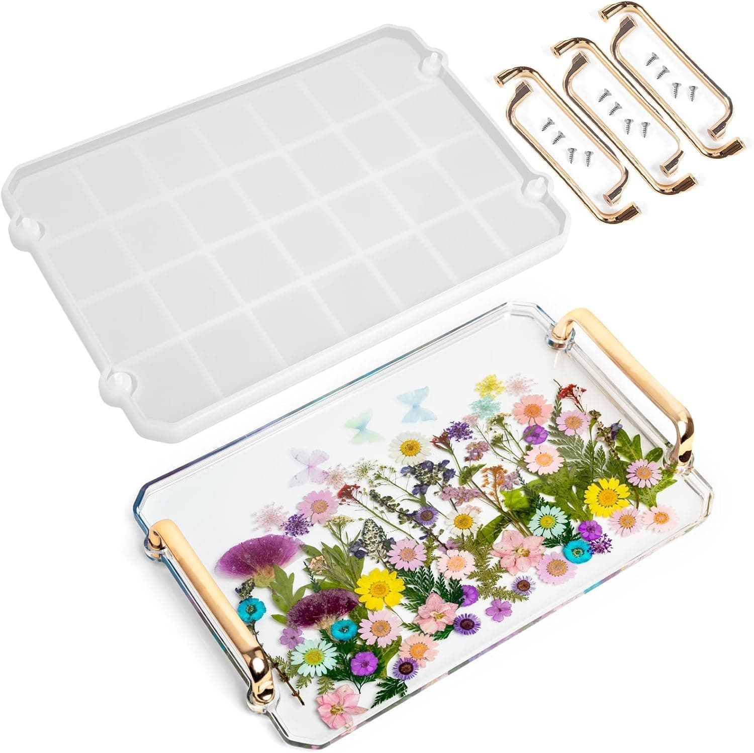 Large Tray Resin Molds Silicone with Handles, Epoxy Resin Casting Craft Mold for Flower Preservation DIY Art（Large Tray）