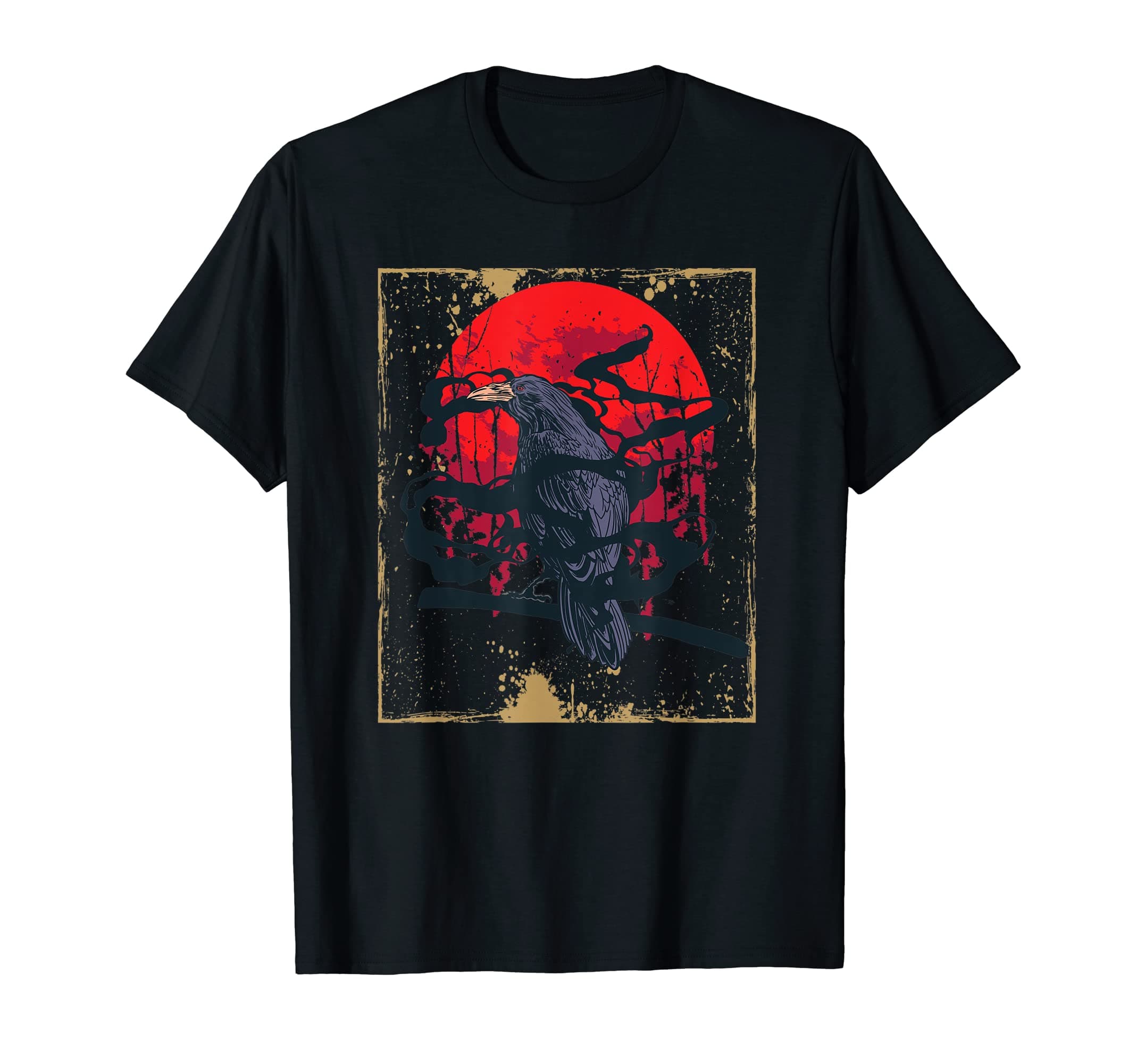 Gothic Raven Red Moon Black Crow T-Shirt