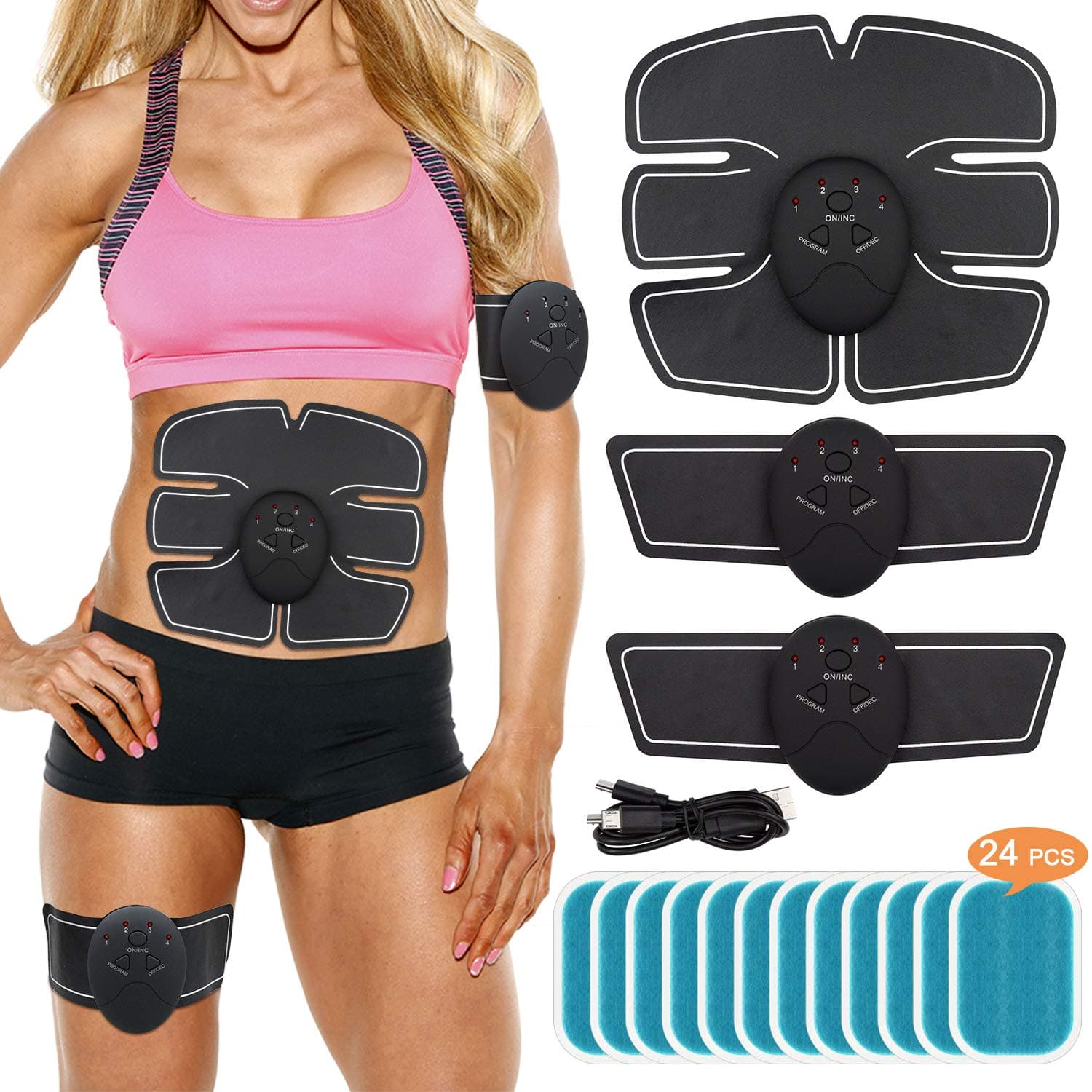 MENOLY Abs Trainer, EMS Muscle Stimulator, Abdominal Muscle Toner USB Rechargeable Home&Office Fitness Training Exercise Machine for Women Men