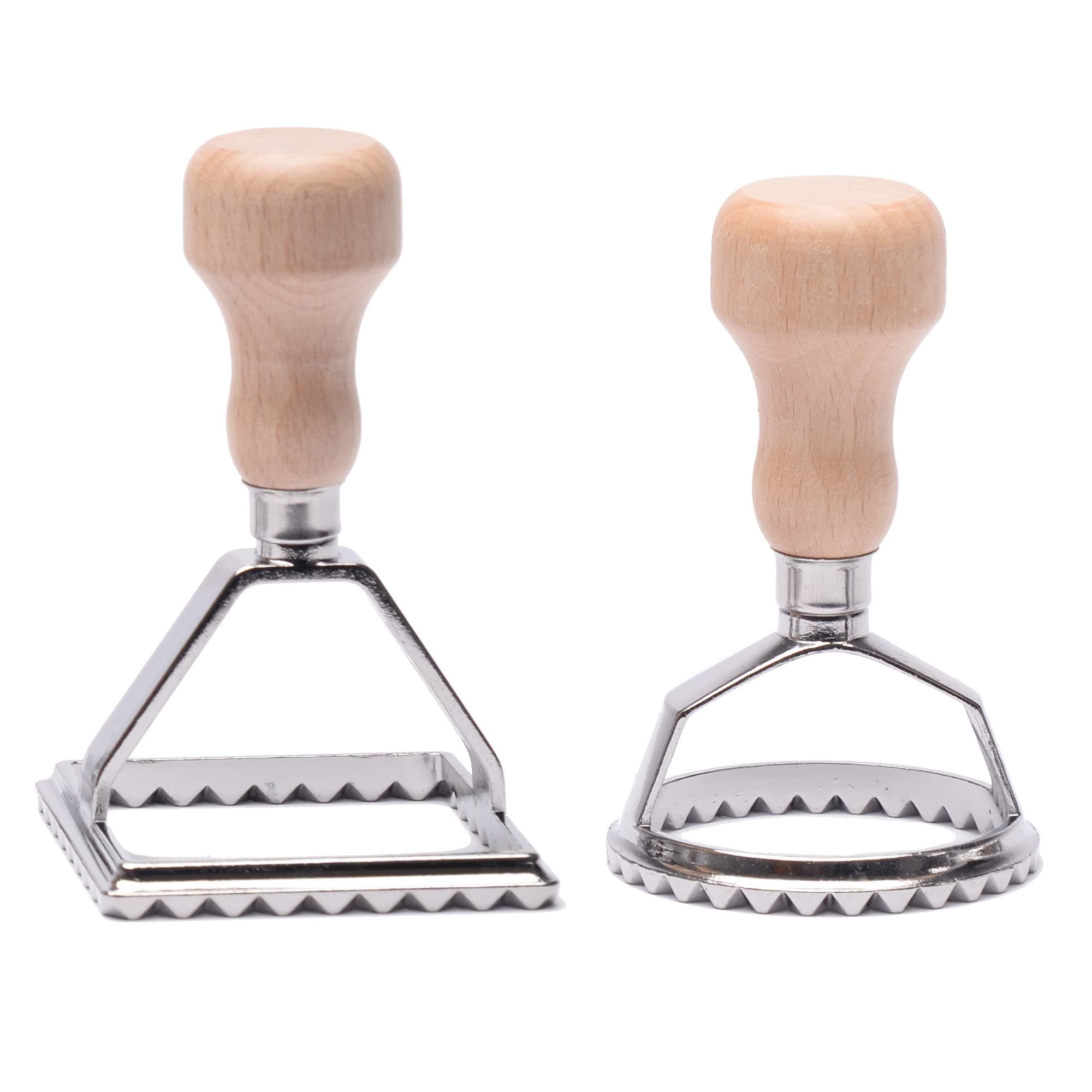 MASTER FENG Ravioli Stamp Set, Ravioli Maker Cutter Stamp, Pasta Maker Mold with Wooden Handle and Fluted Edge (2 Set)