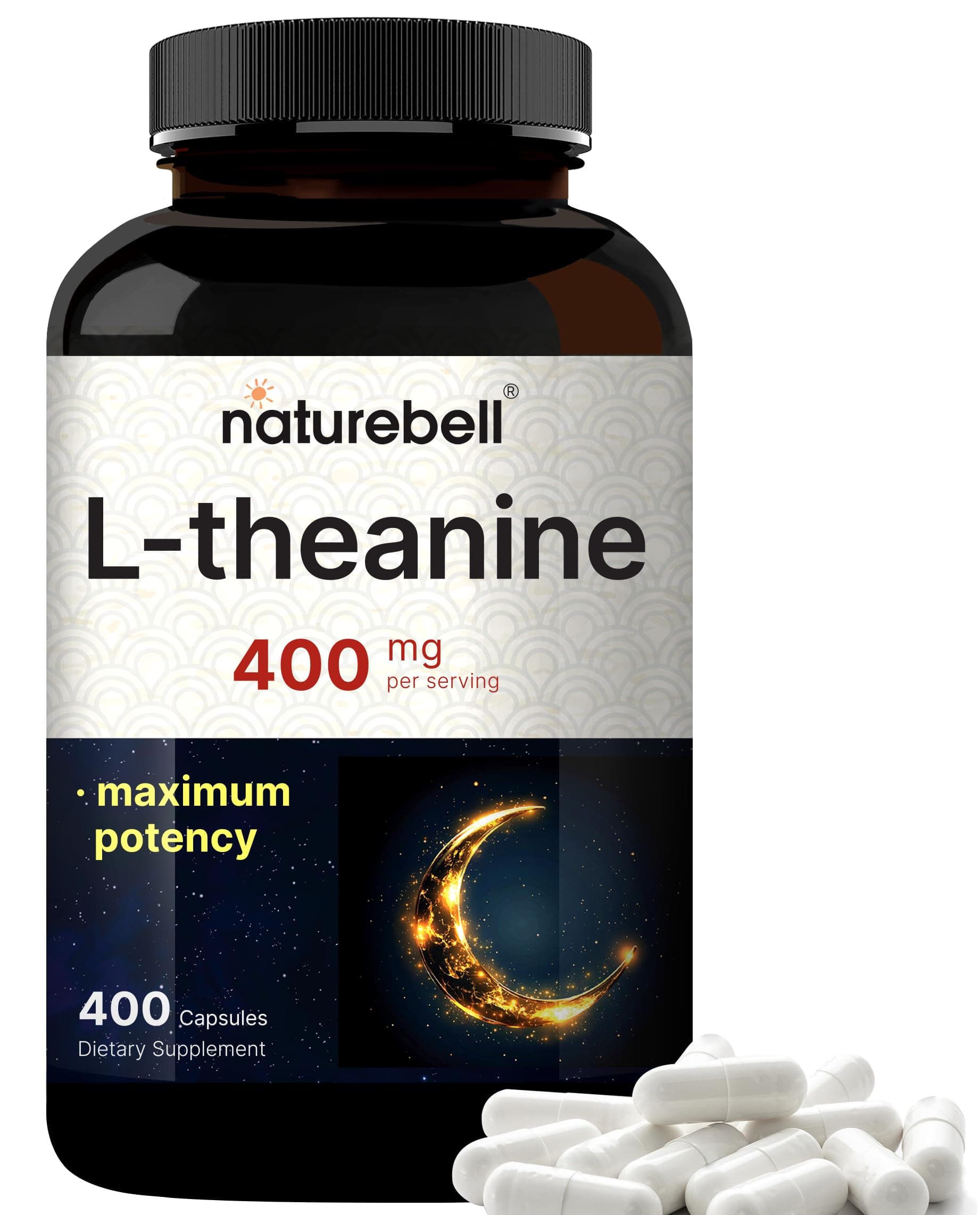 NatureBell L-Theanine Supplement - 400 Capsules - 400mg Max Potency Amino Acid Support - for Relaxation, Calm, and Focus - Non-Drowsy Free-Form Formula*