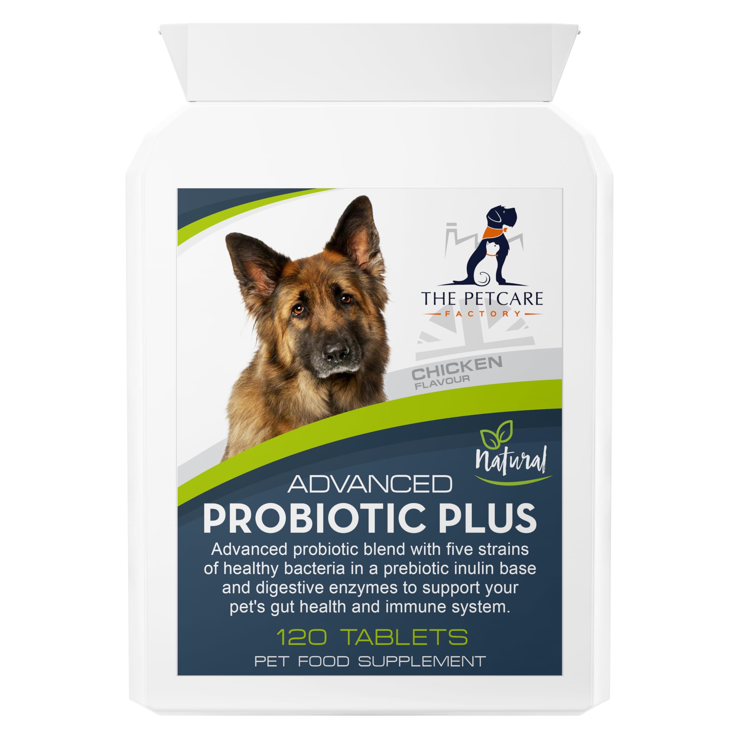 Advanced Probiotic Plus, 5 Powerful Strains of Bacteria in a Prebiotic Inulin Base, 2 Billion CFUs Per Tablet, Plus Digestive Enzymes, 120 Tablets, UK Manufactured to GMP Standards