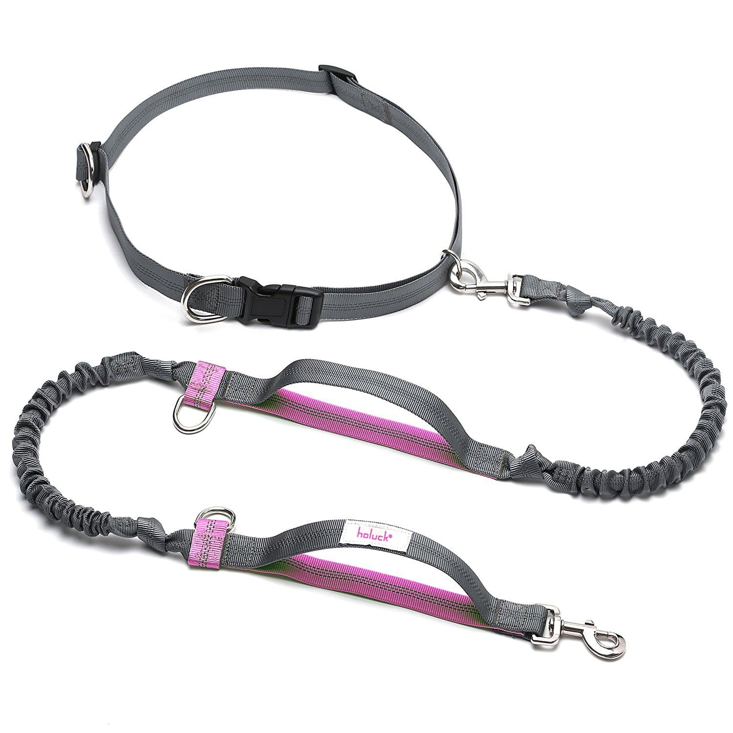 holuck Retractable Dog Leash, Hands Free with Heavy-Duty Bungee Elastic for Dogs up to 150lbs,Fits up to 24" to 43" Waist, Reflective Stitching Leash for Running, Walking, Hiking, Jogging, Biking