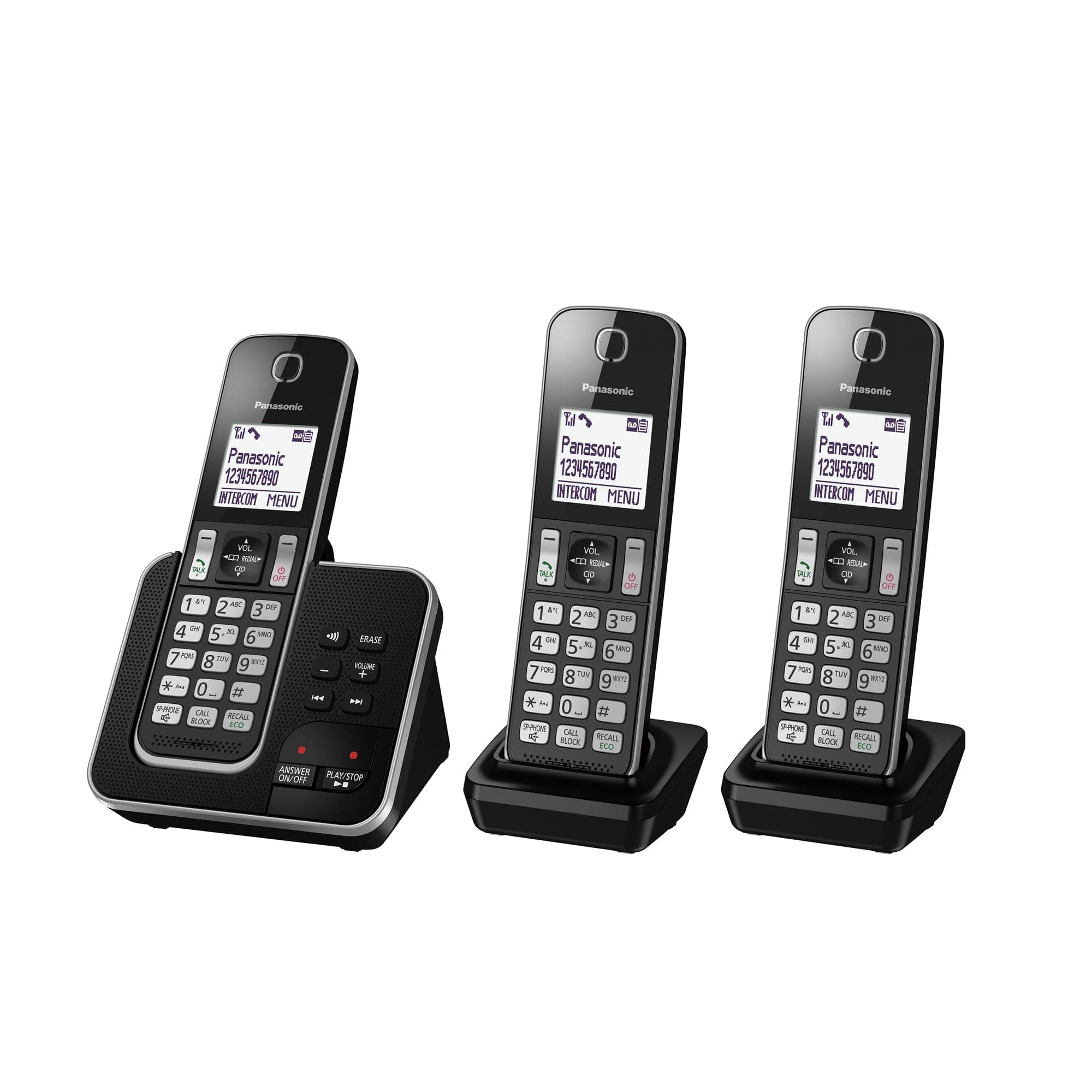 KX-TGD623 Cordless Home Phone with dedicated call block key for easy call block registration and Digital Answering Machine - Black and Silver (Pack of 3)