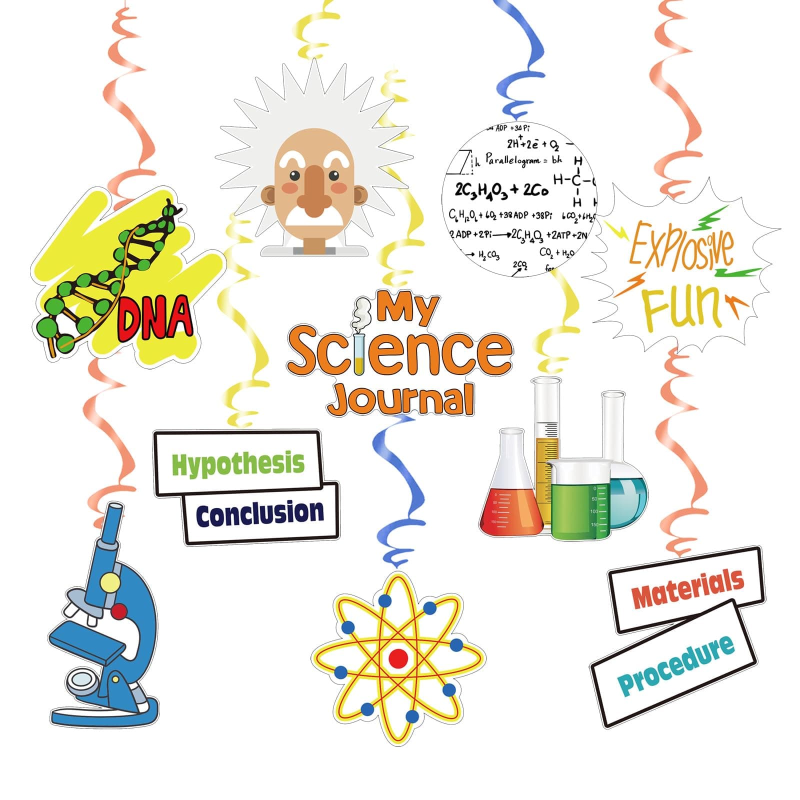 YiiiGooodScience Streamers Children's Birthday Decoration Experiments Spirals Physical Chemical Hanging Decoration Scientific Party Hanging Swirl Gift for Children's Birthday Boys Girls