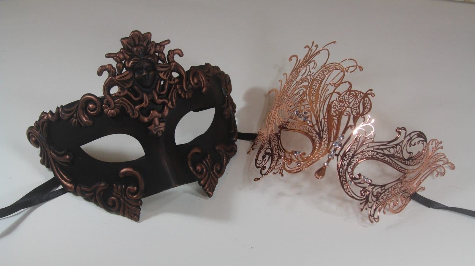 His & Hers Phantom Masquerade Masks - Bestselling Black Half Mask Rose Gold