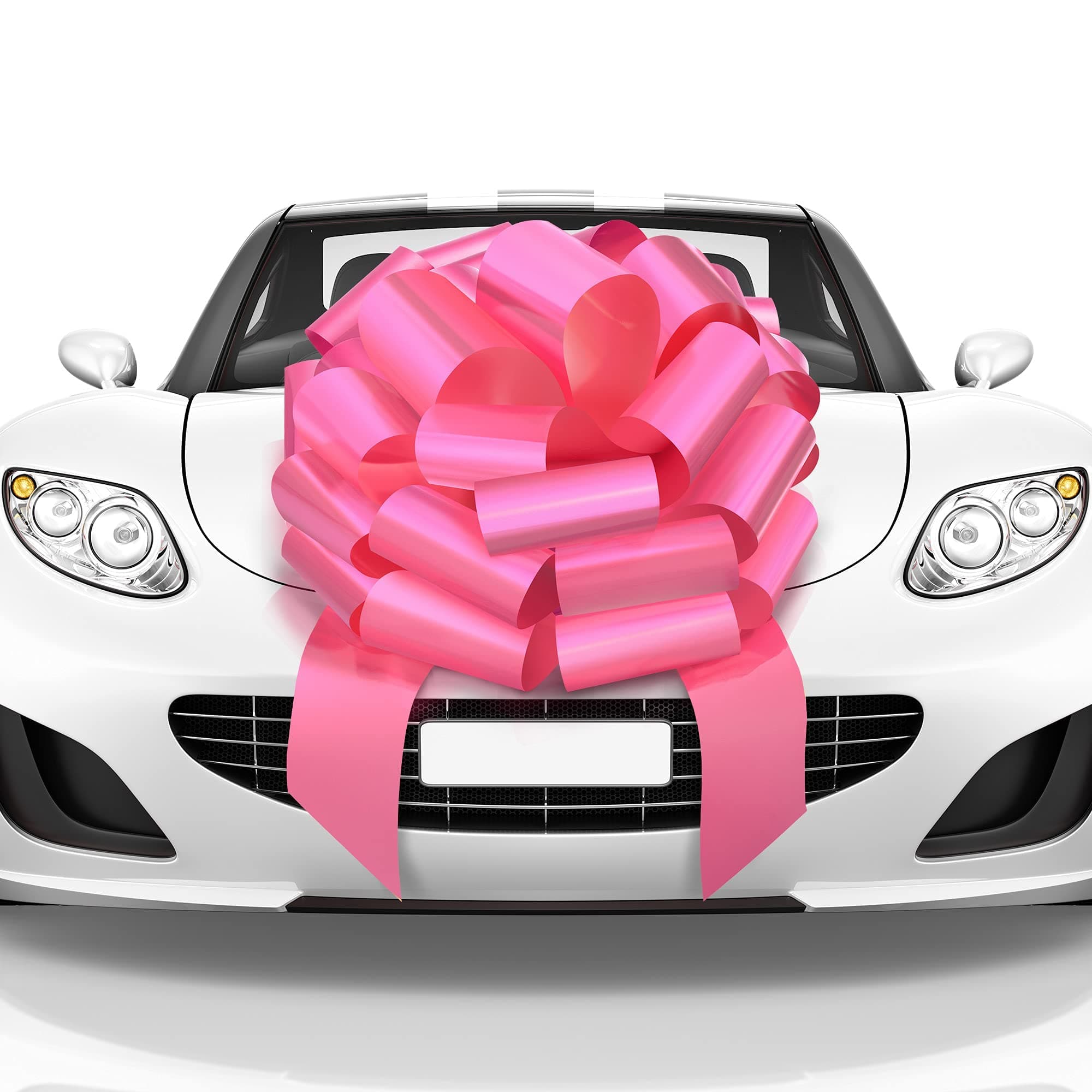 Mata1-USA - Huge Car Bow - Pink, 23 Inch - Big Gift Wrapping Bow for Large Gift Decoration - Giant Size for Indoor & Outdoor Use - 26 Loops & 4 Stickers