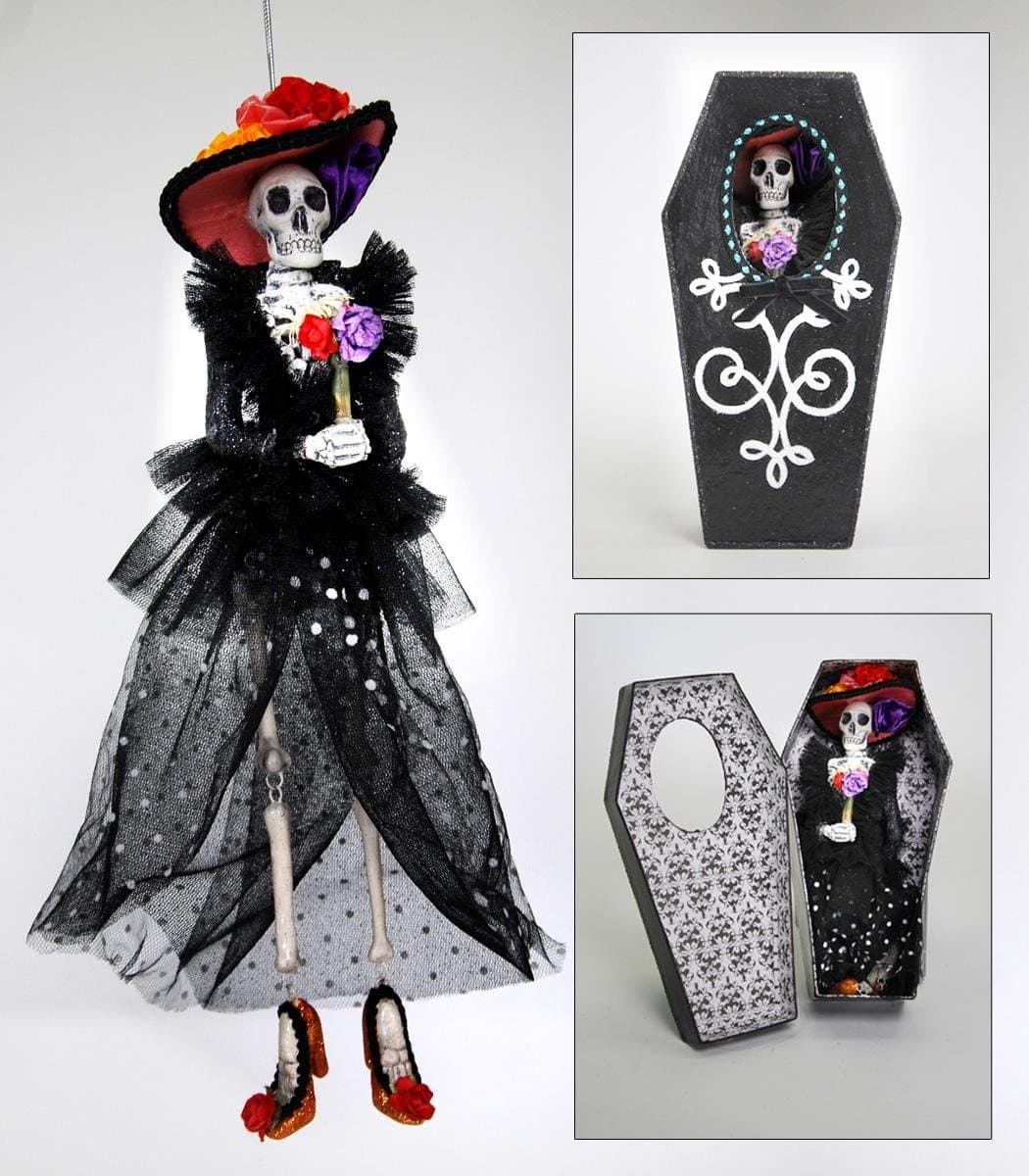 Katherine's Collection Day of The Dead Skeleton Figurine Ornament in Coffin Gift Box
