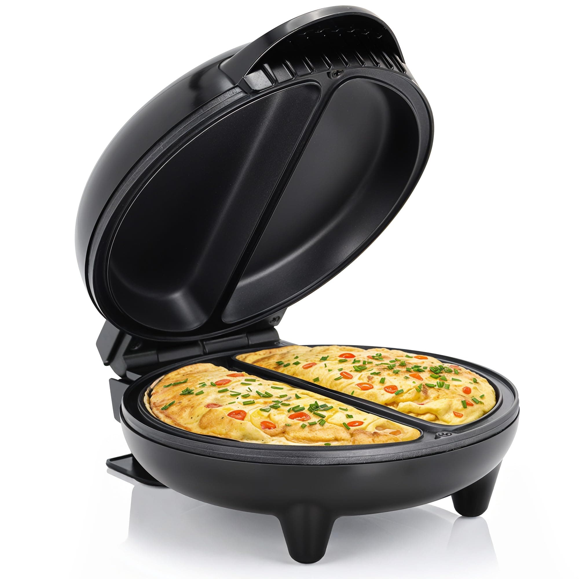 Elite Gourmet EOM205 Non-Stick Omelet Frittata Snack Pocket Maker for 2 Individual 6.5" Omelets, Stainless Steel and Black