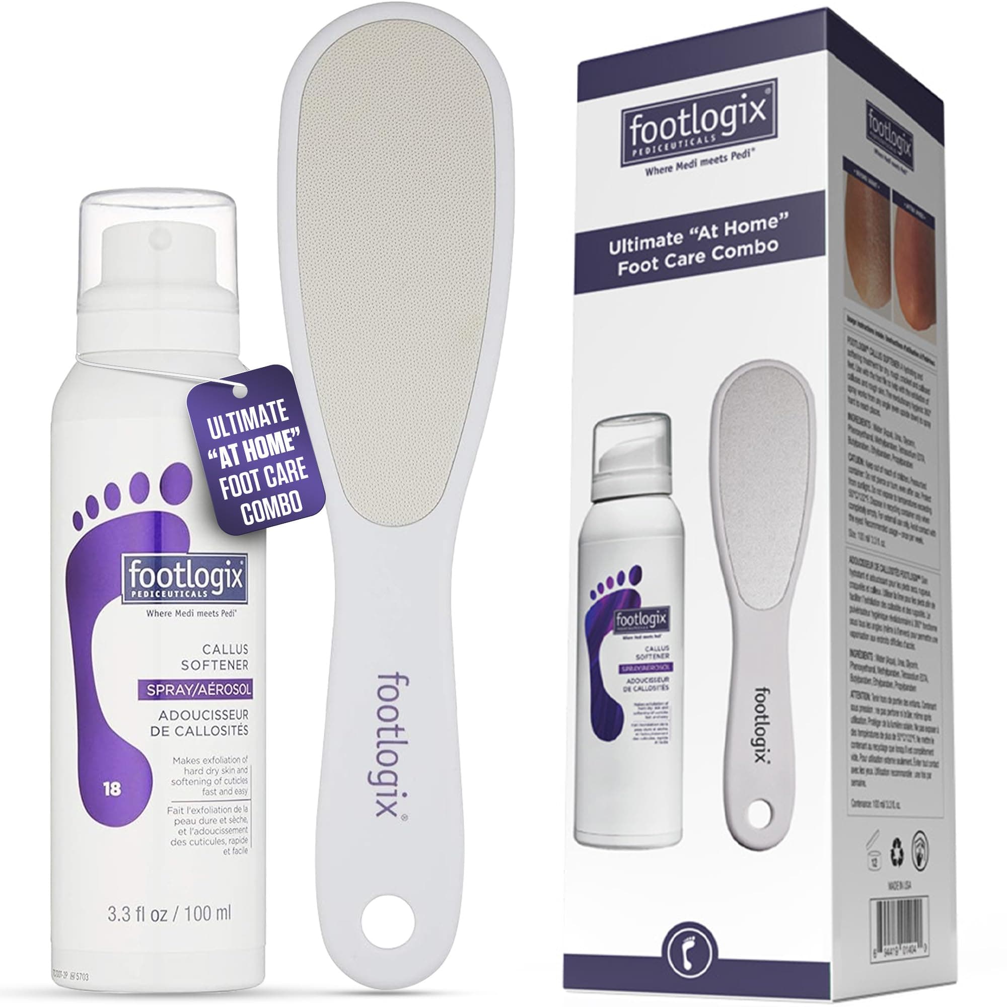 Footlogix Ultmate At Home Foot Care Combo - Callus Softener Spray,Daily Maintenance formula + Foot File