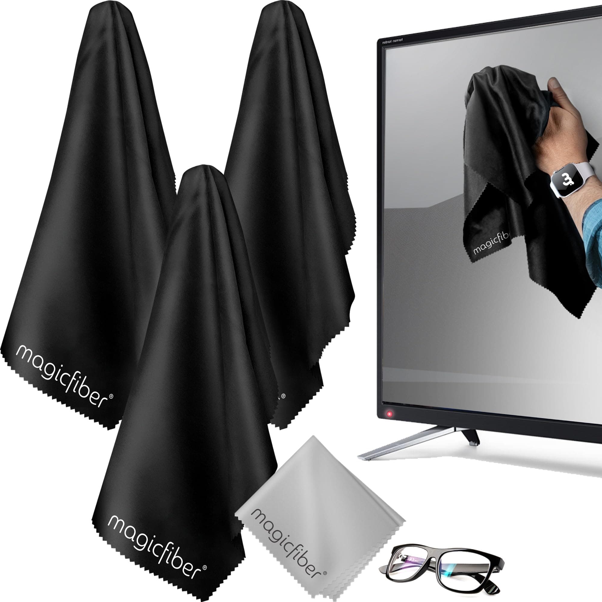 MagicFiber Extra Large Microfiber Cleaning Cloth - Premium Cloth for TV Screens, Windows, Mirrors, Glasses, Lenses, VR, Computers, Monitors, & More