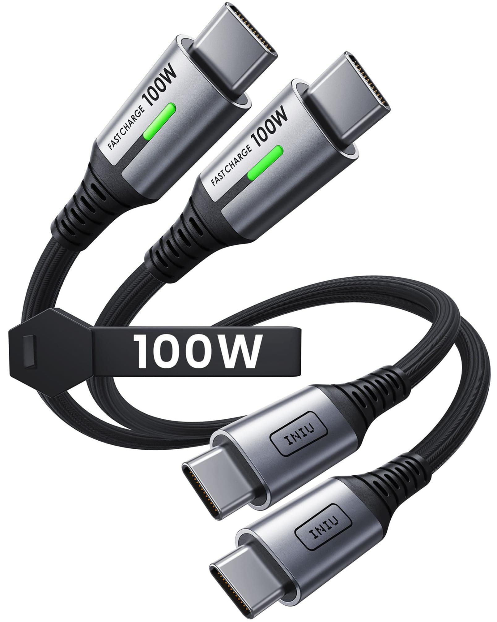 INIU 100W Short USB C to USB C Cable [1ft 2-Pack] Type C Cord for iPhone 16 Pro Max 15 Plus Samsung Galaxy S24 Ultra S21 S10e MacBook, iPad and More