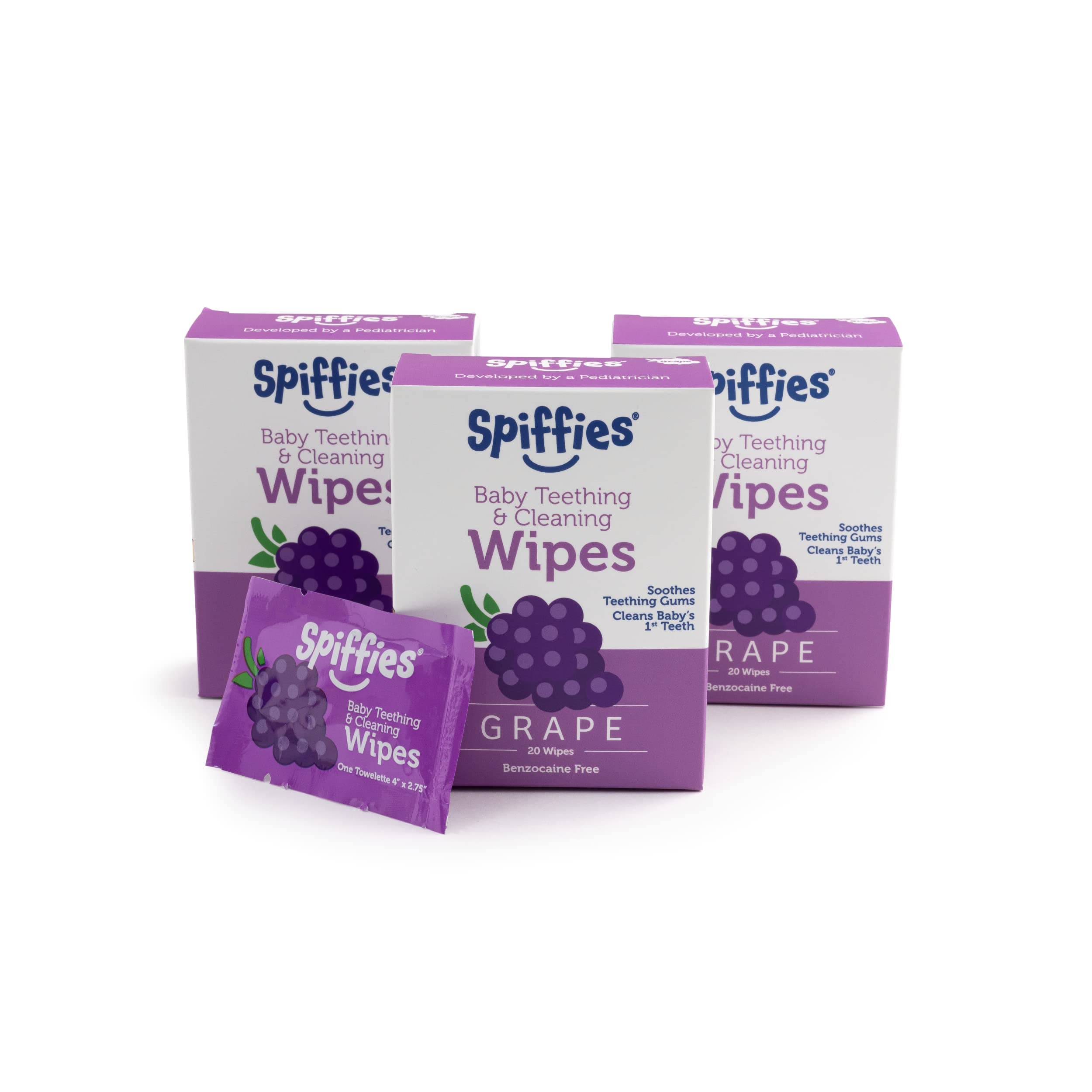 SpiffiesToothwipes, Grape Wipes, (20-Count)Pack of 3 by Spiffies