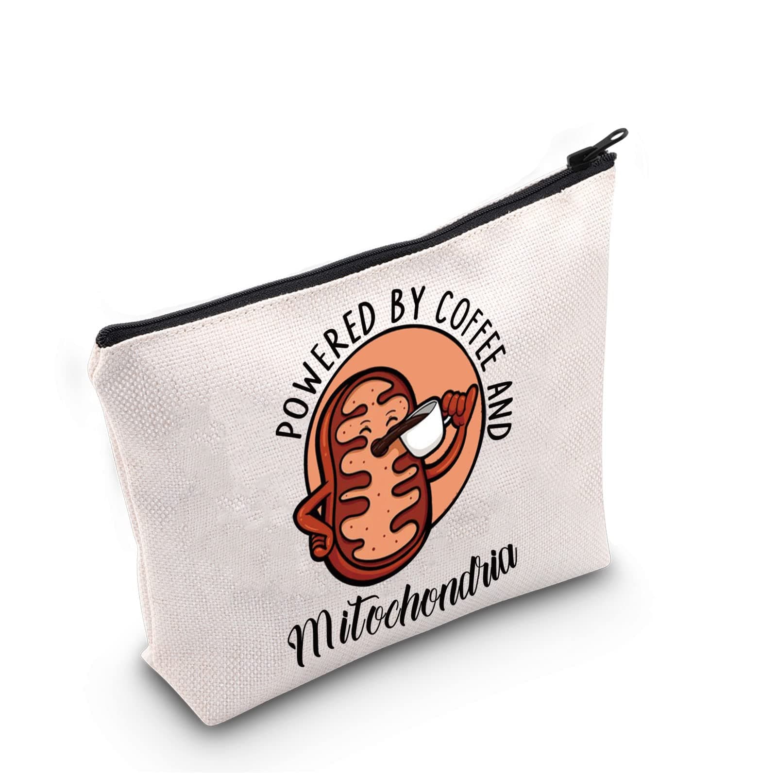 G2TUP Caffeine Lovers Gift Powered By Coffee And Mitochondria Makeup Bag Chemistry Student Gift Lab Tech Gift Biology Teacher Gift Zipper Travel Bag (Powered By Coffee White Bag)