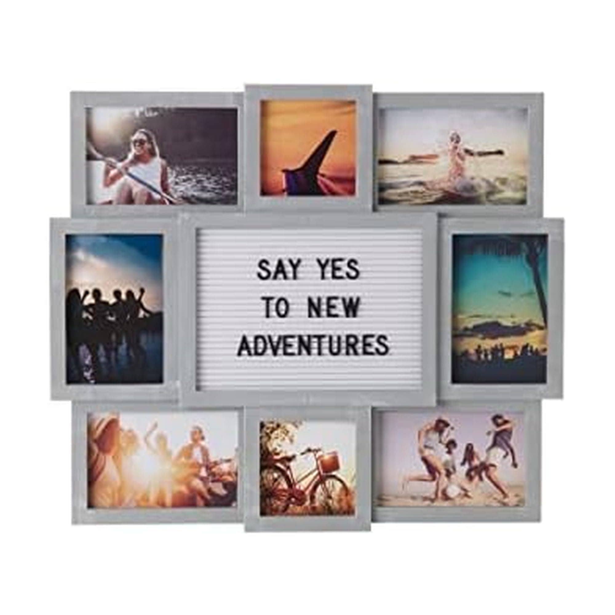 MELANNCO Customizable Letterboard 8-Opening Photo Collage, 19 x 17 inch,Distressed Grey