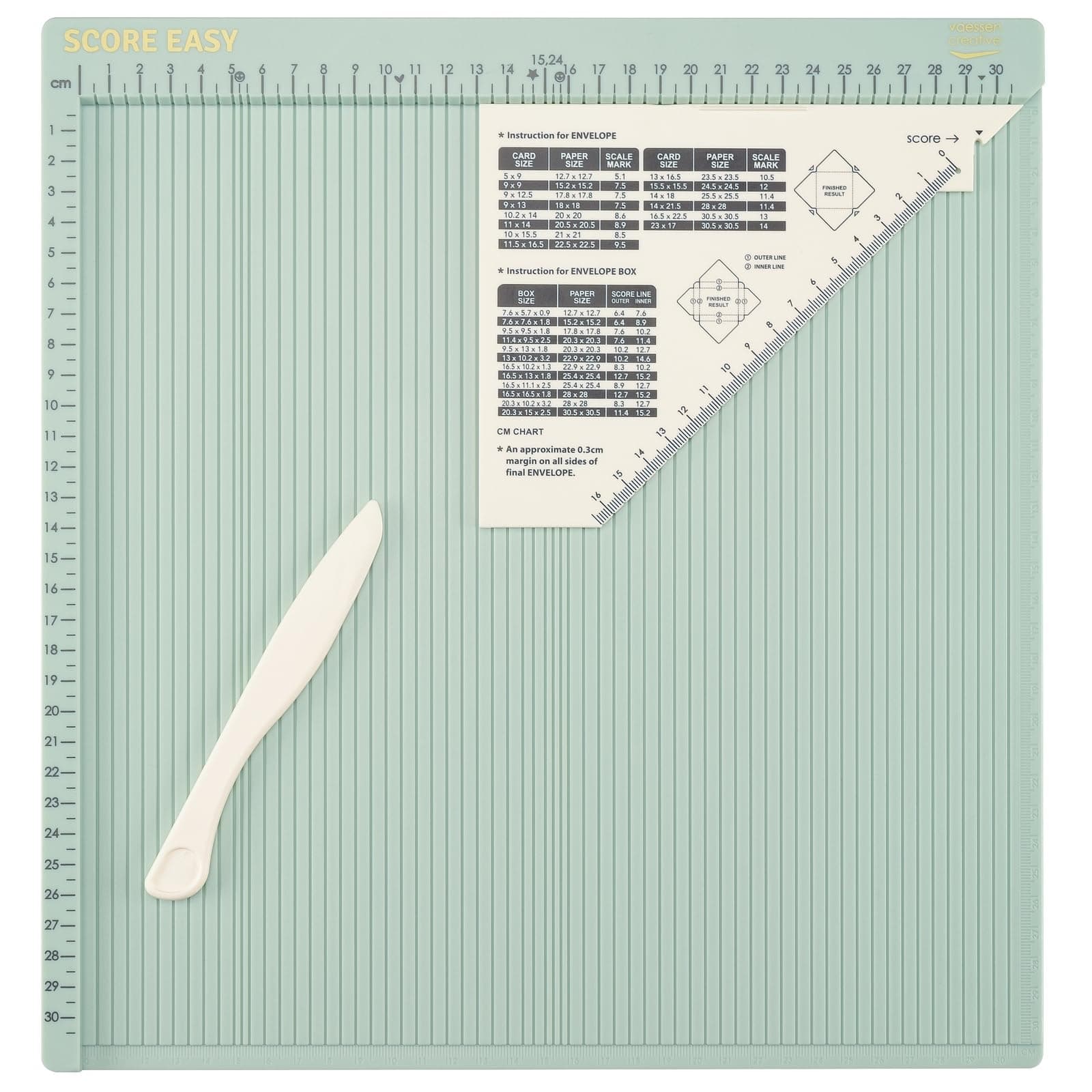 Vaessen Creative 2137-050 Easy Scoring Board cm in Mint Green with Bone Folder and Guide for Card Making and Paper Crafts, 30,5 x 30,5 cm