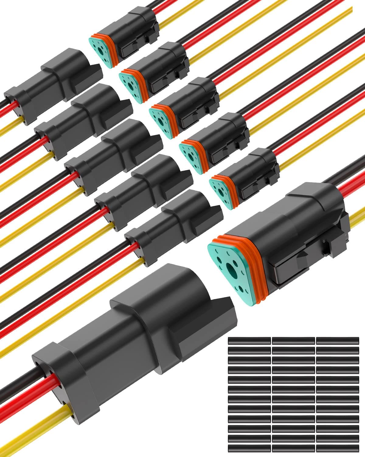 NAOEVO 3 Pin DT Connectors Waterproof, 3 Wire Connector 16 AWG Automotive Electrical Connector, 3 Pin Connectors Male and Female Wire with Heat Shrink Tubing for Car Truck Boat, 6 Kits