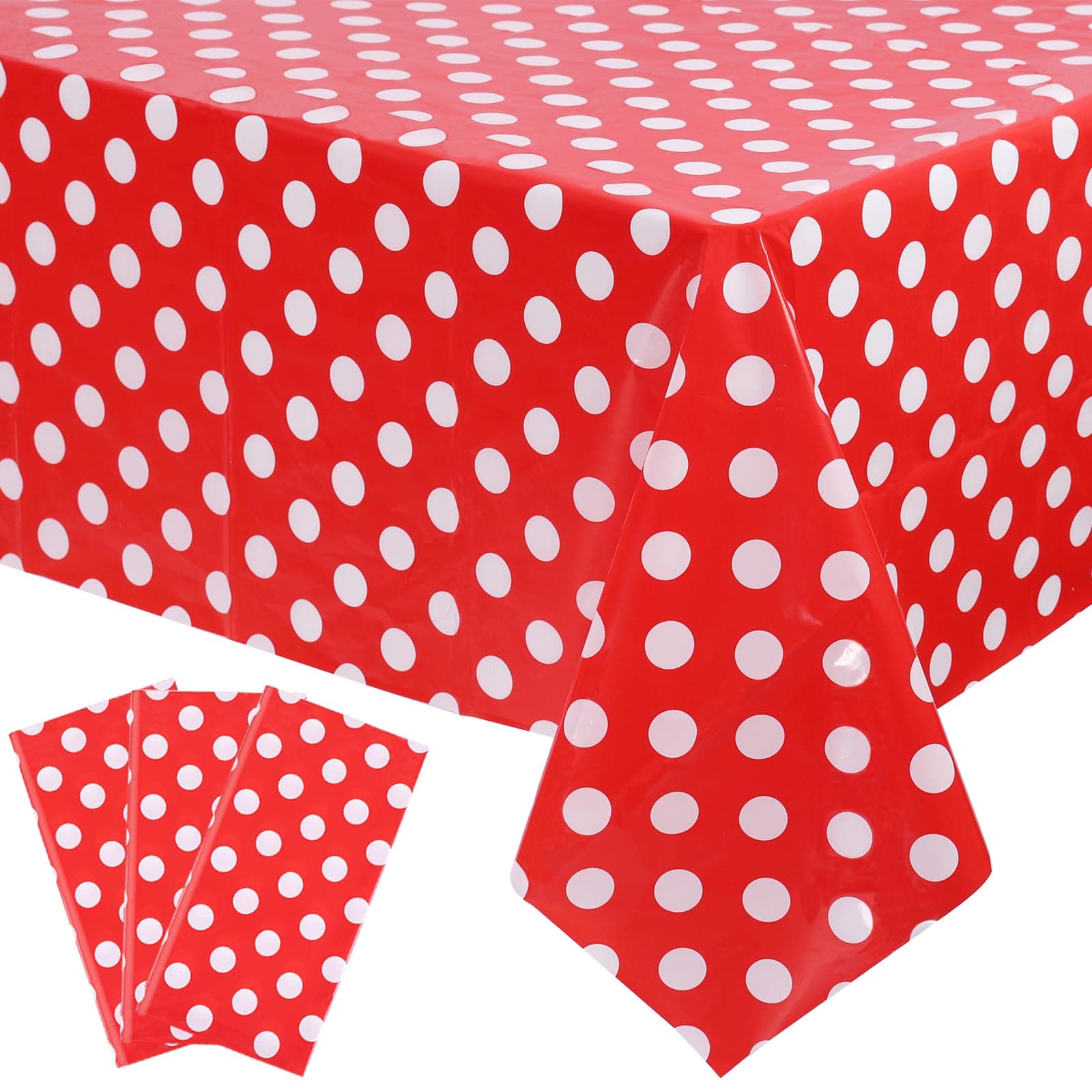 Kesfey 3 Pack Red Polka Dot Table Cloths 54 x 108 Inch Mickey Minnie Mouse Tablecloth Disposable Plastic Red Waterproof Rectangle Picnic Table Covers Christmas Carnival Tablecloths for Birthday Party