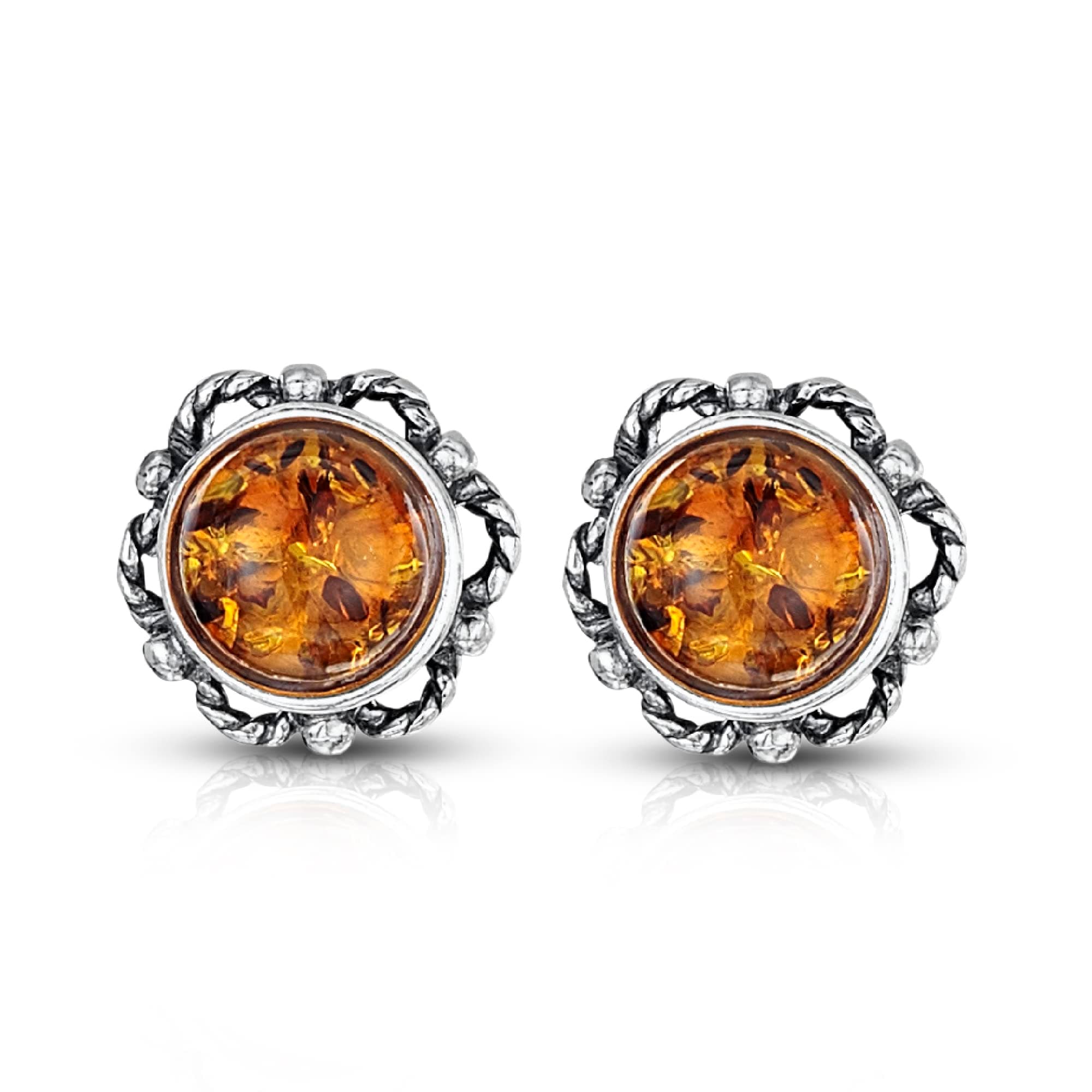 Silver Amber Bloom Earrings
