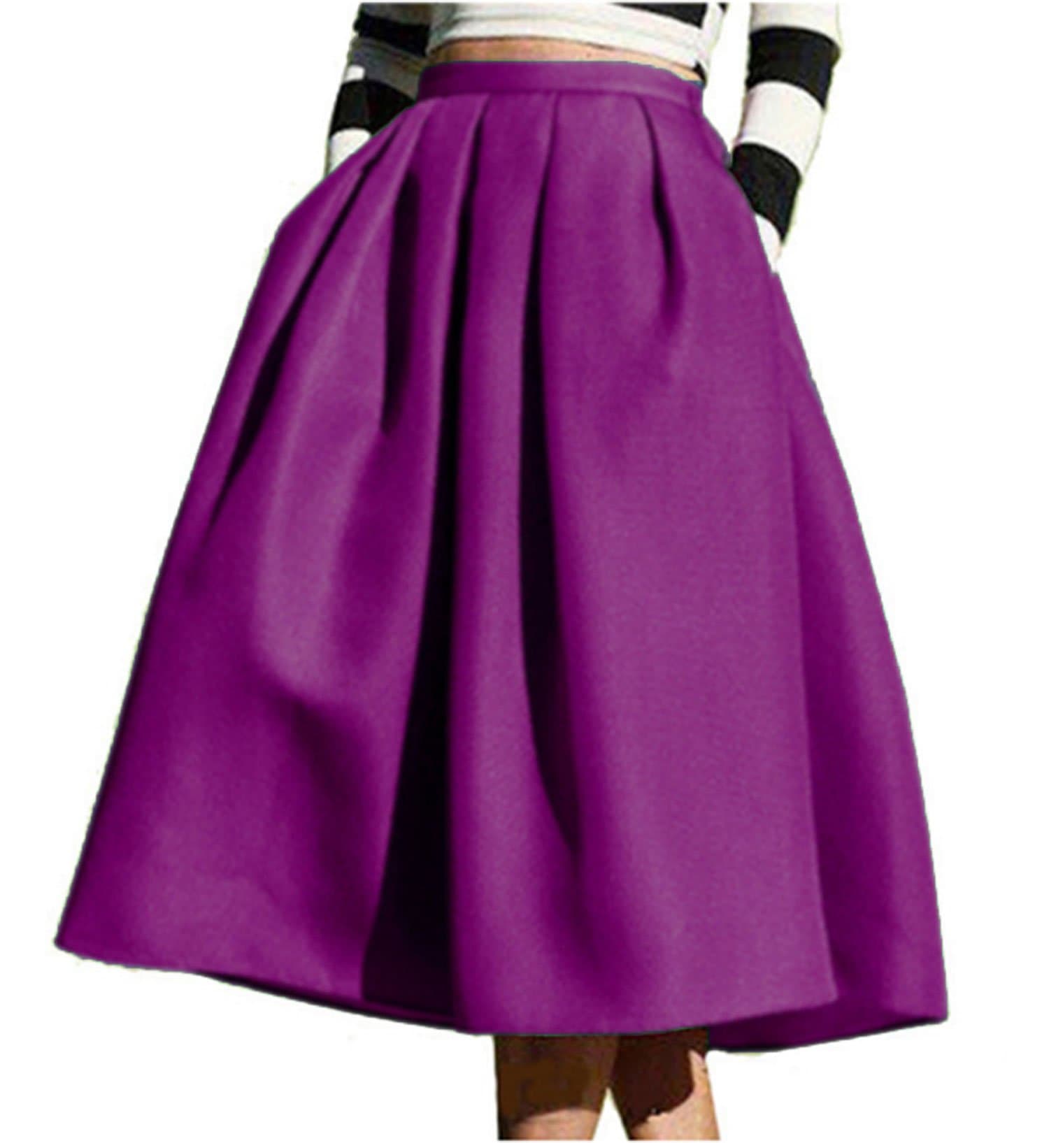 Face N Face Women's High Waisted A line Street Skirt Skater Pleated Full Midi Skirt
