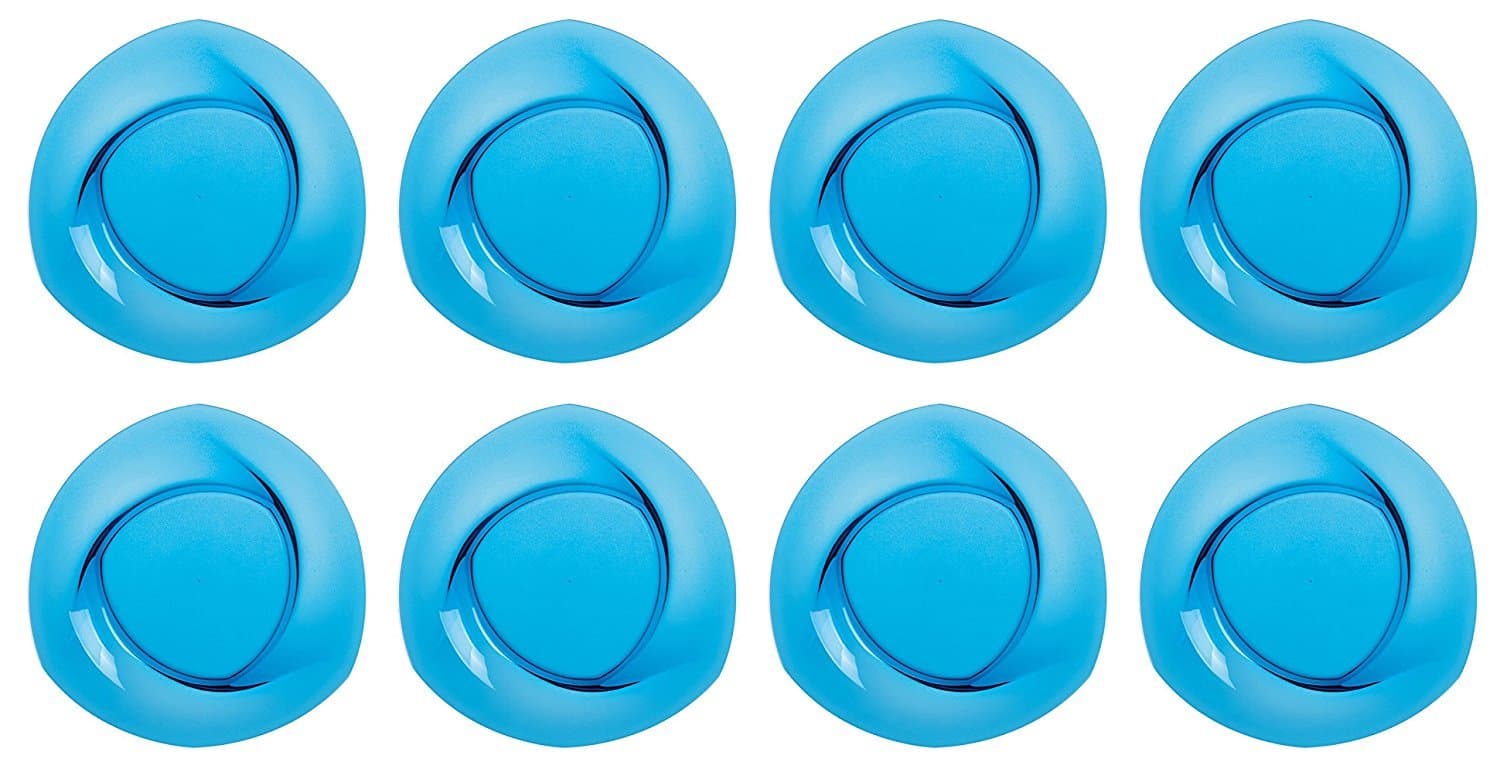 Kreate 10" Acrylic Dinner Plates - Set of 8 - Triangular Vortex Break-Resistant Plastic - Aqua Blue Accent - BPA Free