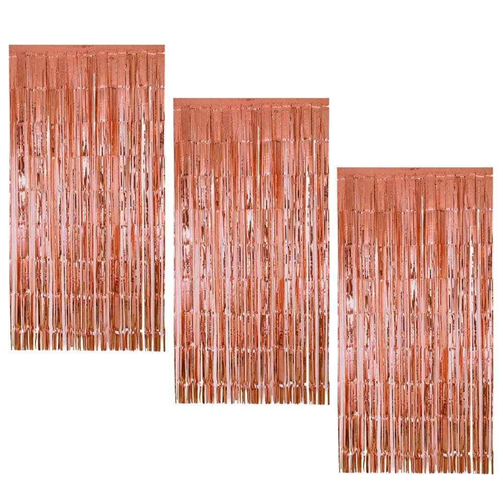 3 Pack Foil Curtains Metallic Fringe Curtains Rose Gold Shimmer Curtain for Party Decorations-Sold by Aye Store