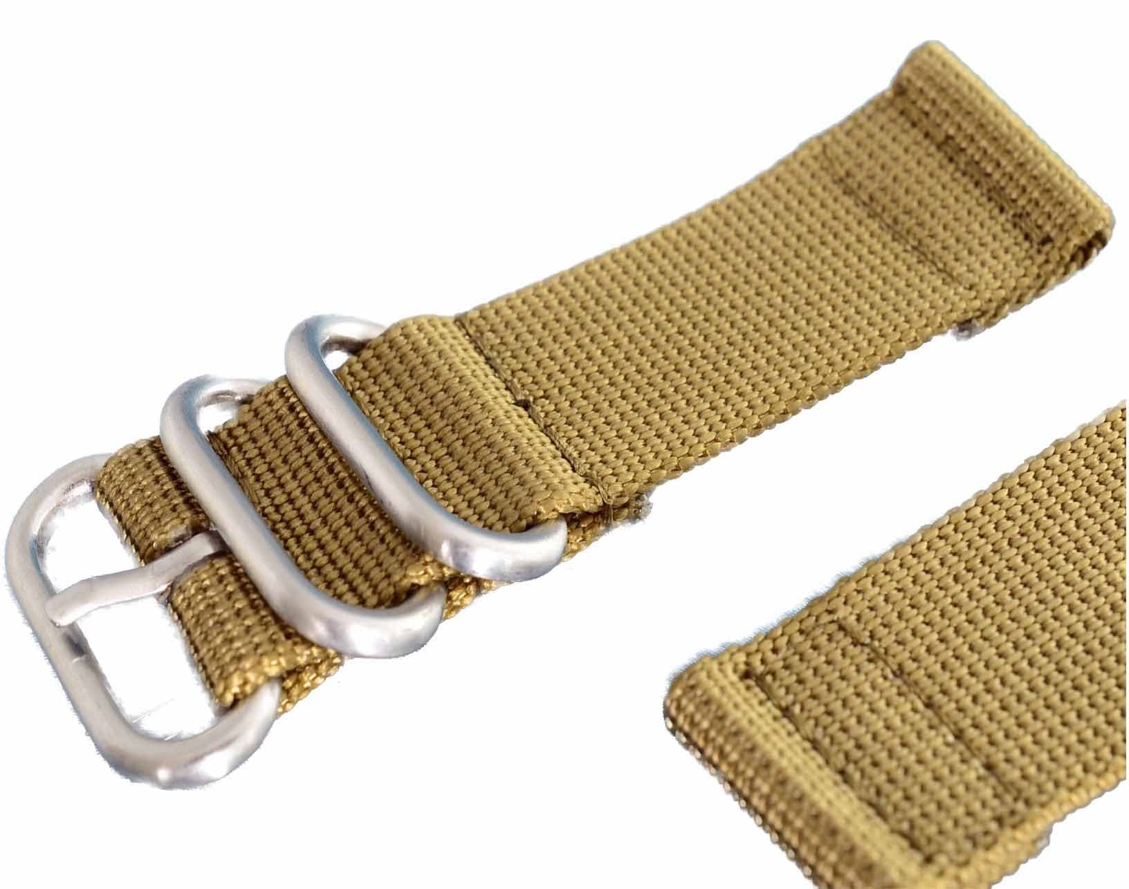 2 Piece 3 Ring Zulu Style Premium Military Watch Strap 18mm Khaki