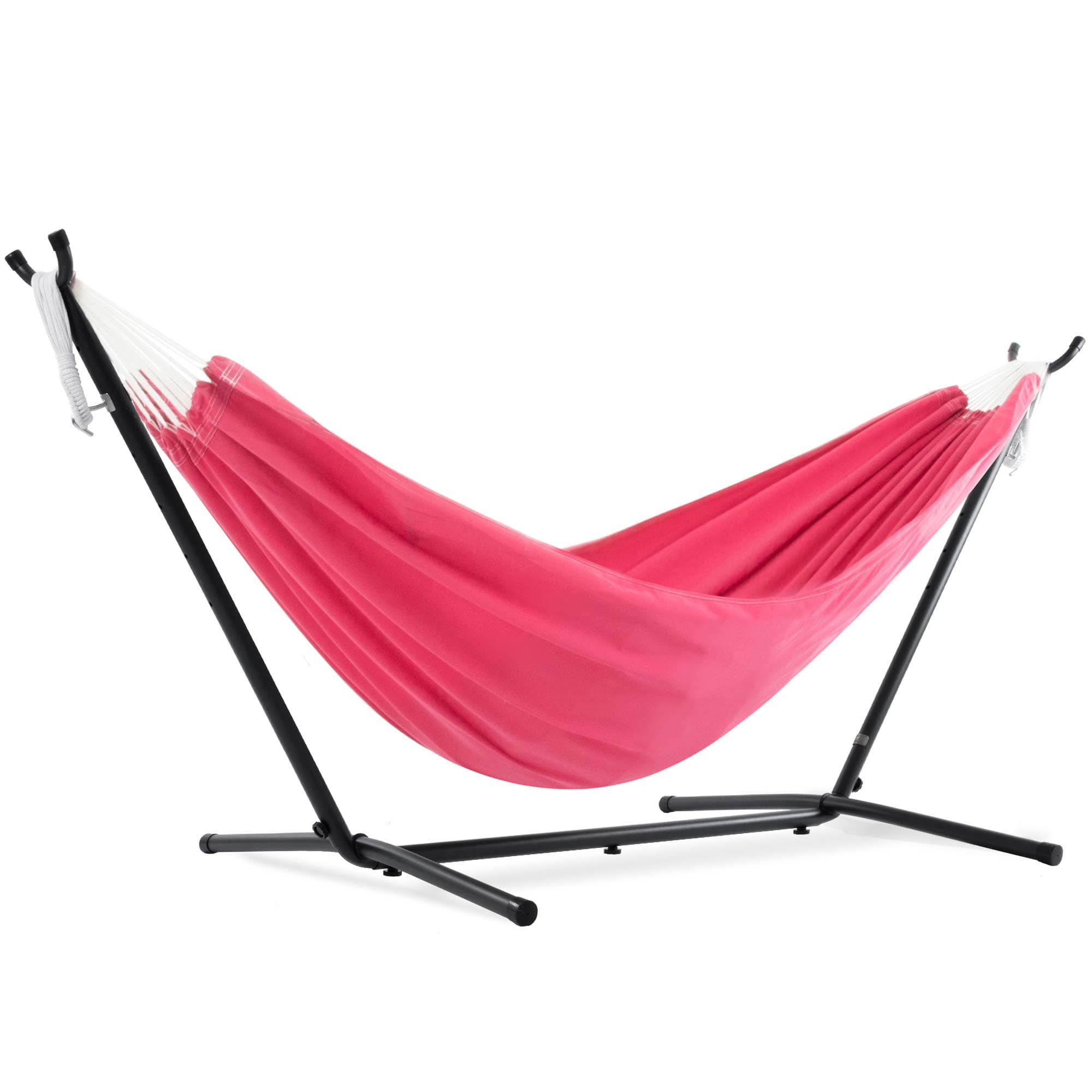 VivereDouble Polyester Hammock with Space Saving Steel Stand and Premium Carry Bag - 450 lb Capacity (Hot Pink)
