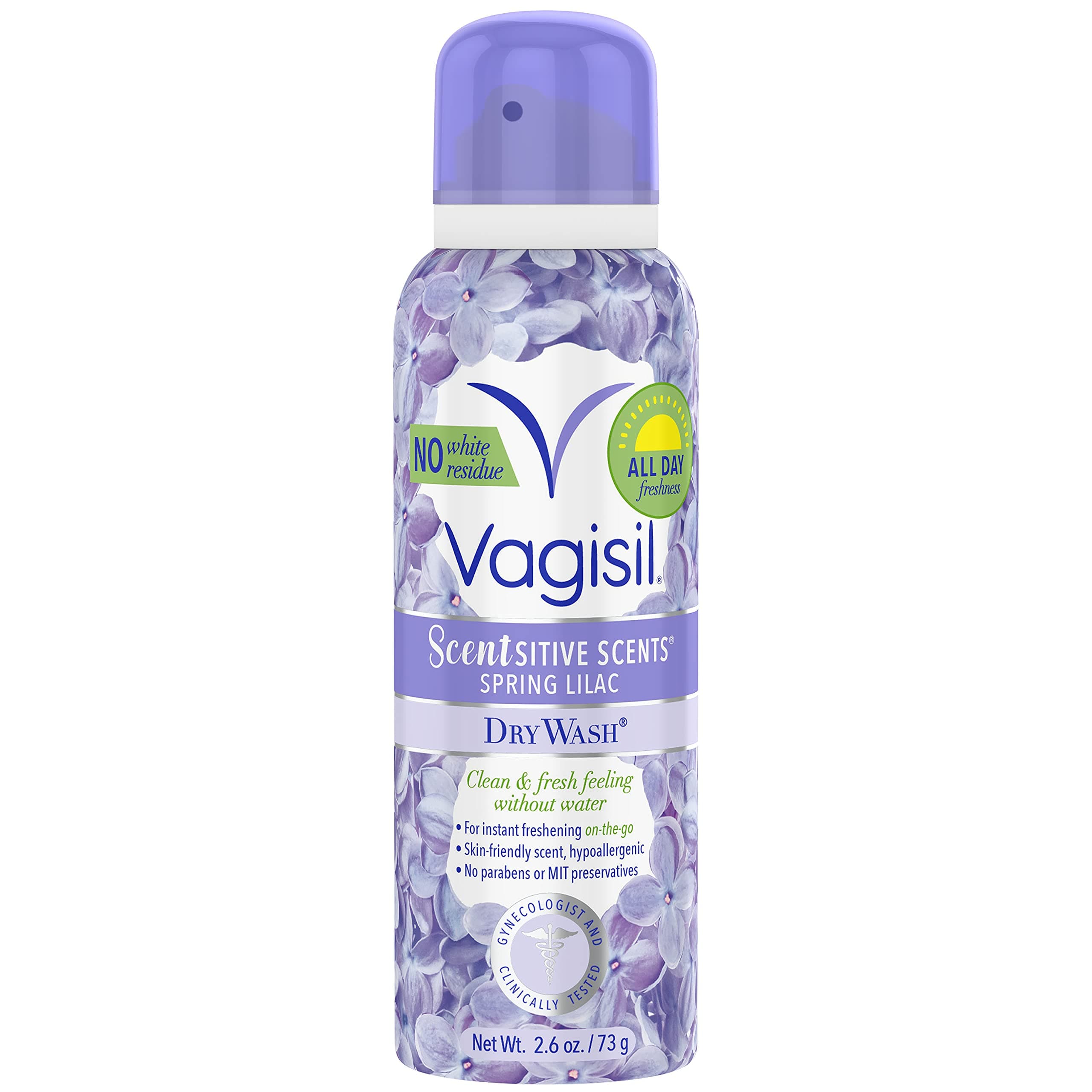 Vagisil Scentsitive Scents Feminine Dry Wash Deodorant Spray for Women, Gynecologist Tested, Paraben Free, Spring Lilac, 2.6 Ounce (Pack of 1)