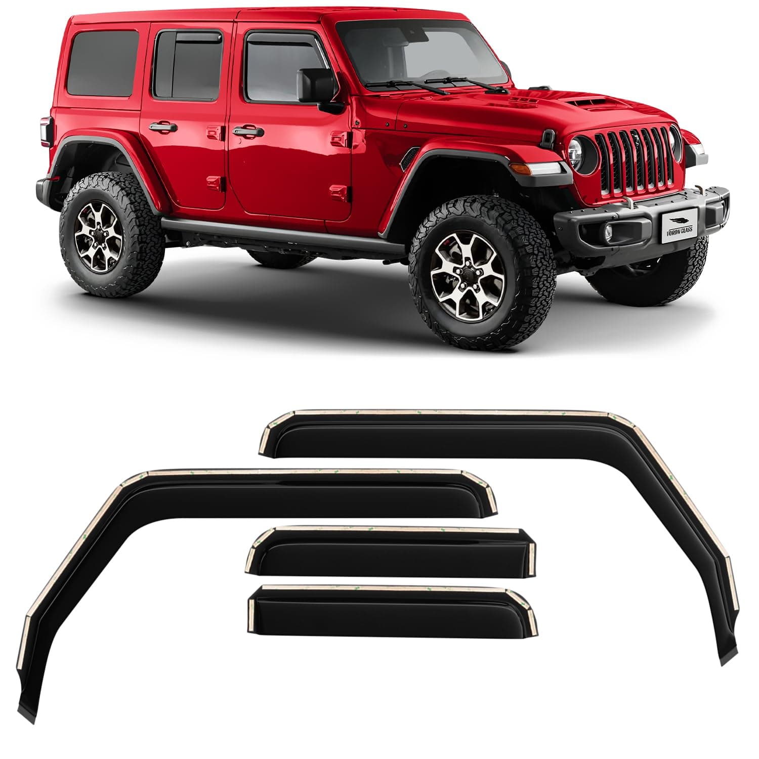 Voron Glass in-Channel Extra Durable Rain Guards for Jeep Wrangler JL 2018-2026/Jeep Gladiator 2020-2026,Window Deflectors,Vent Window Visors, 4 Pieces - 220102