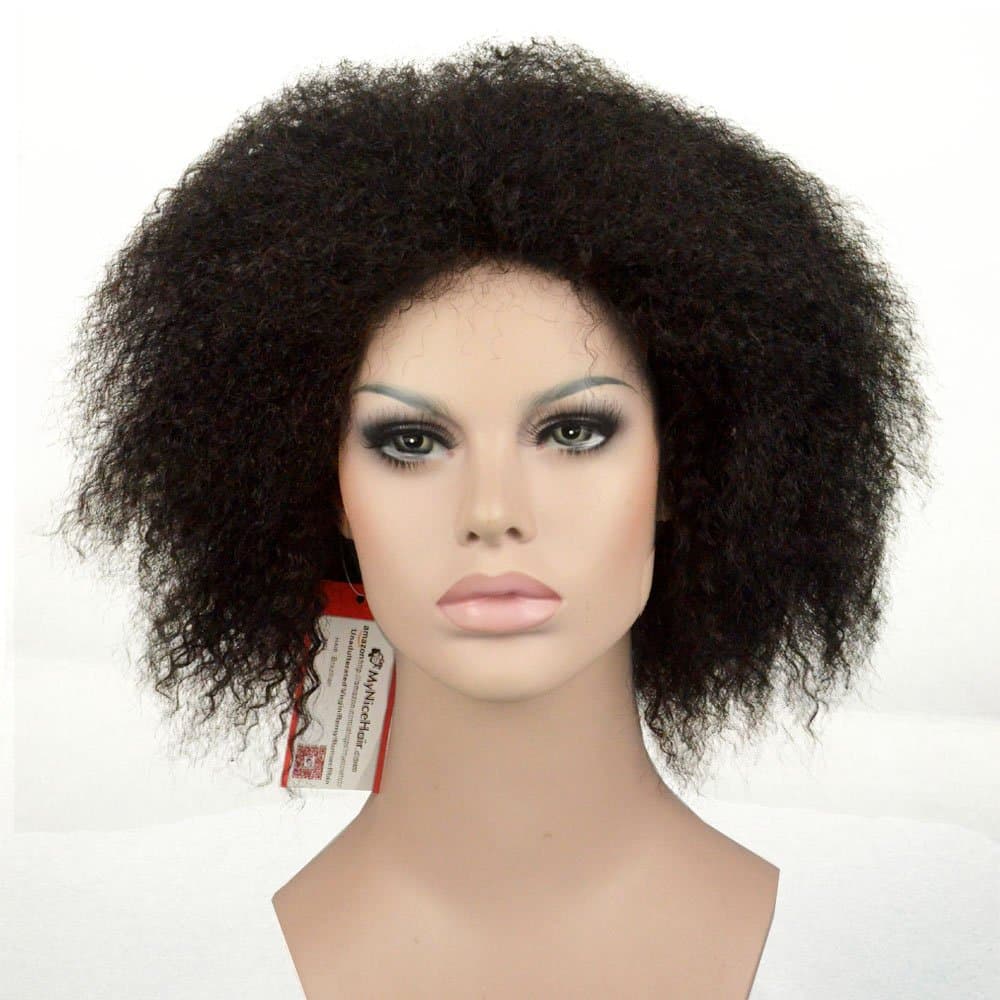 MyNiceHair-Afro Kinky Curly Brazilian Human Hair None Lace Wigs For Black Women Natural Black