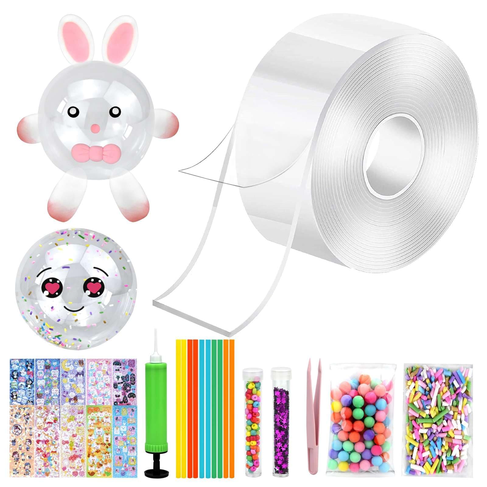COLEGRYNano Tape Bubble Kit, Bubble Balloon Tape Fidget Toy, Double Sided Super Elastic Blowing Handmade DIY Craft, Party Favors for Kids 3 4 5 6 7 8 Year Old, Girl Boy Toys Gifts (White)
